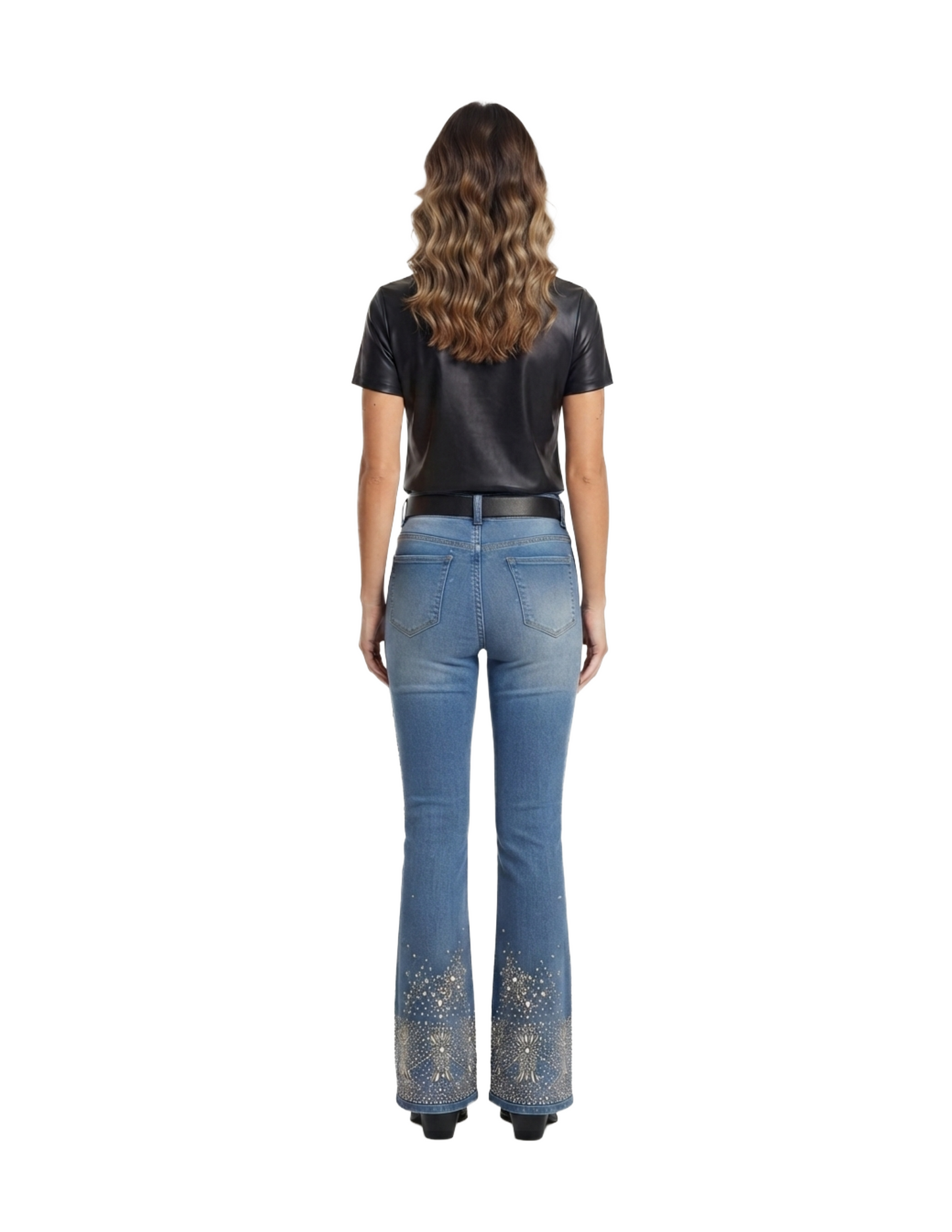 Blusa negra de vinipiel manga corta cuello redondo