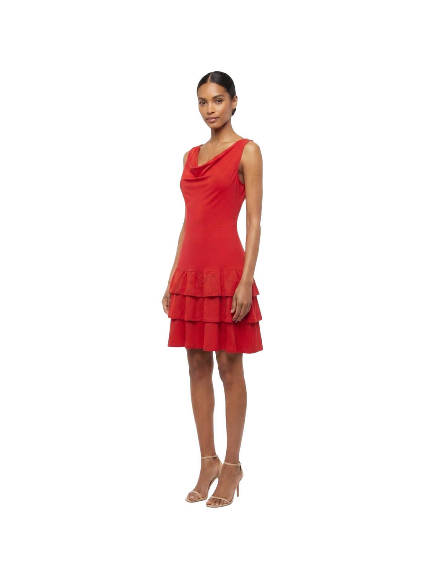 Vestido rojo de tirantes con olanes