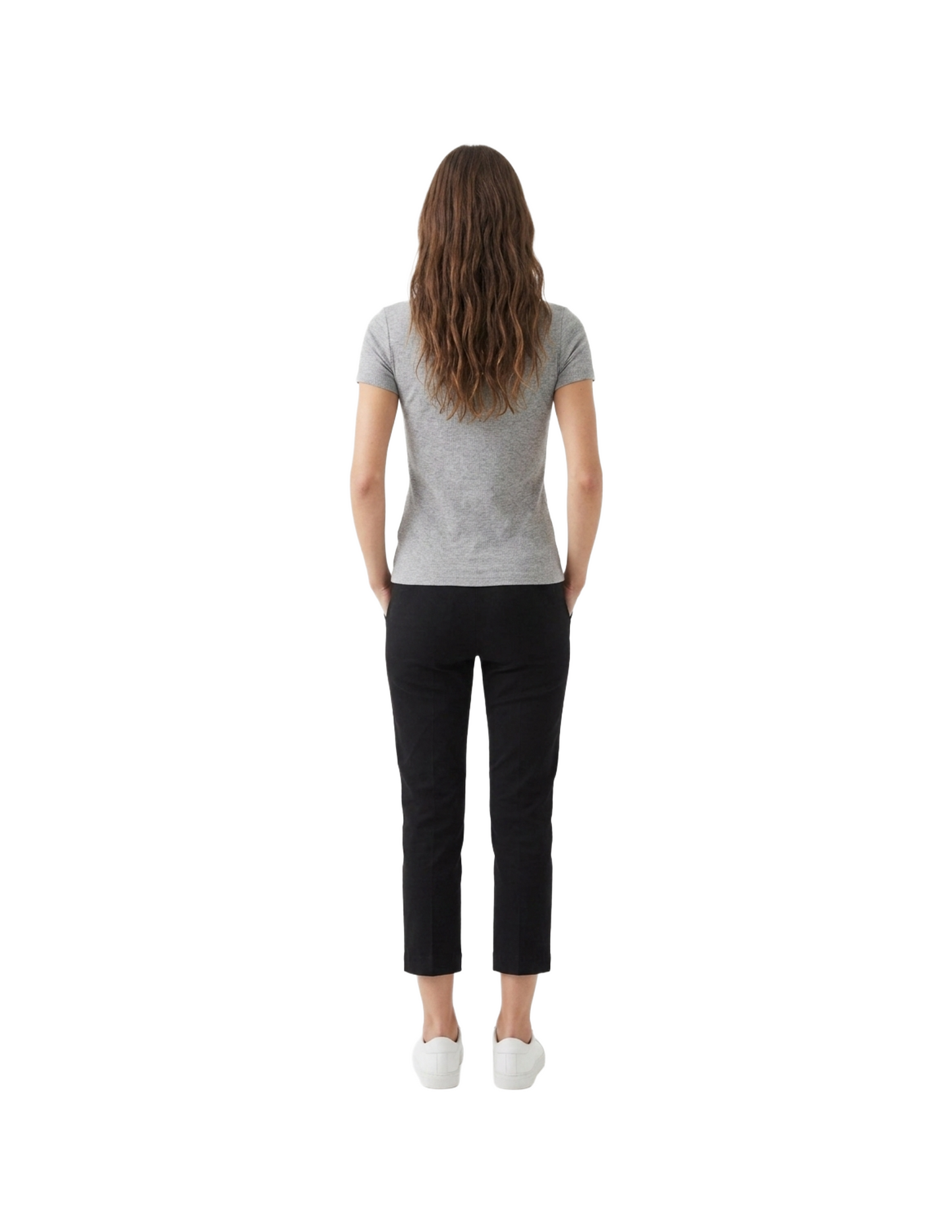 Blusa gris acanalada con amarre en pecho