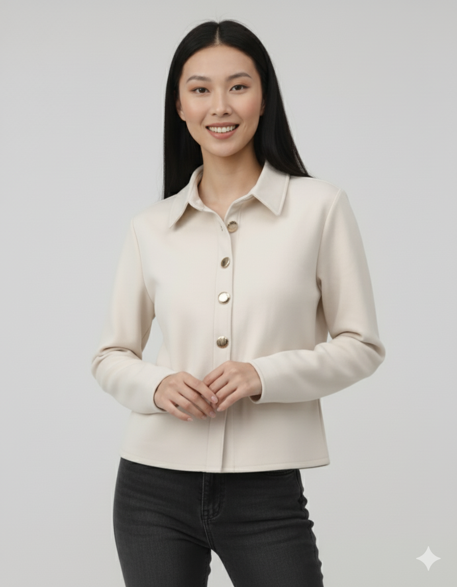 Chamarra beige abotonada de gamuza