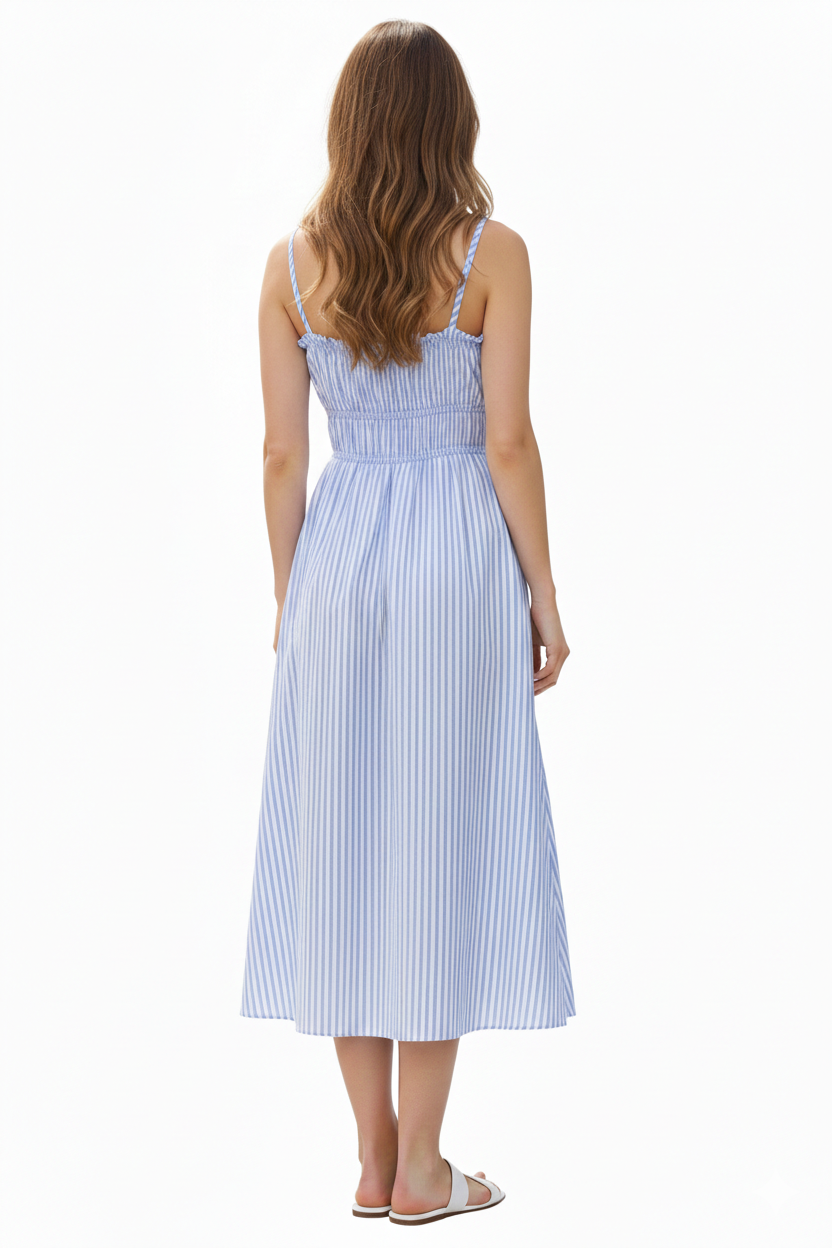 Vestido blanco con rayas azules