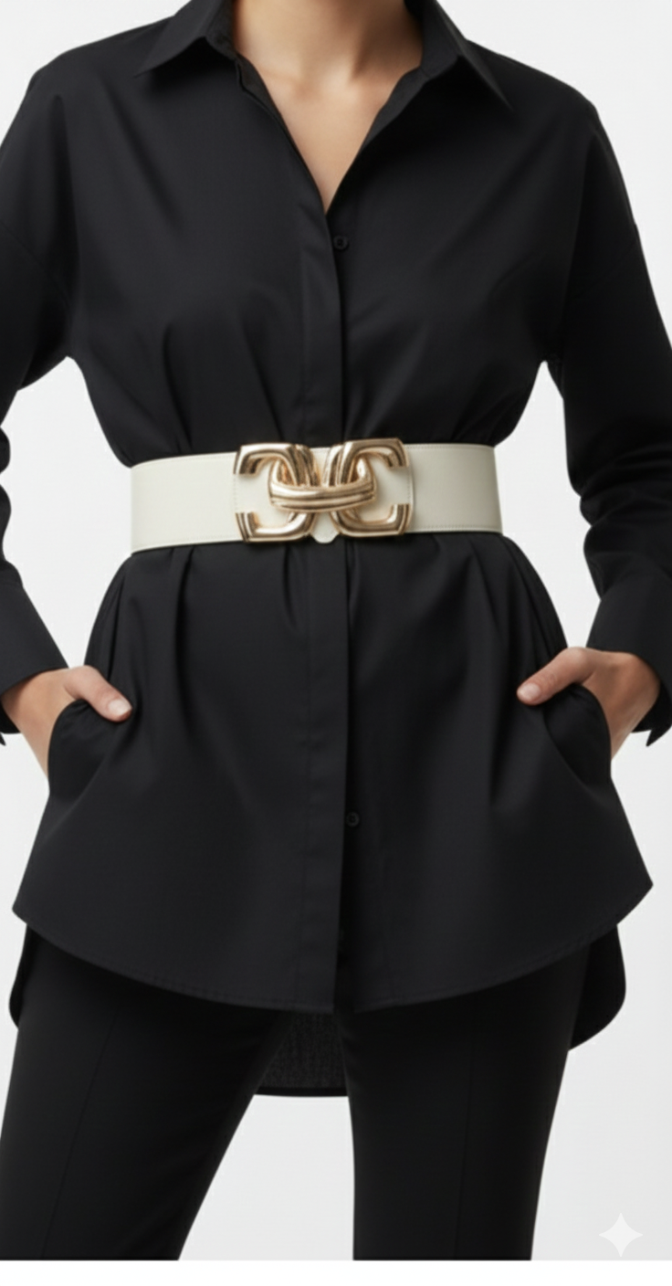 Cinturón negro para cintura con elástico ajustable