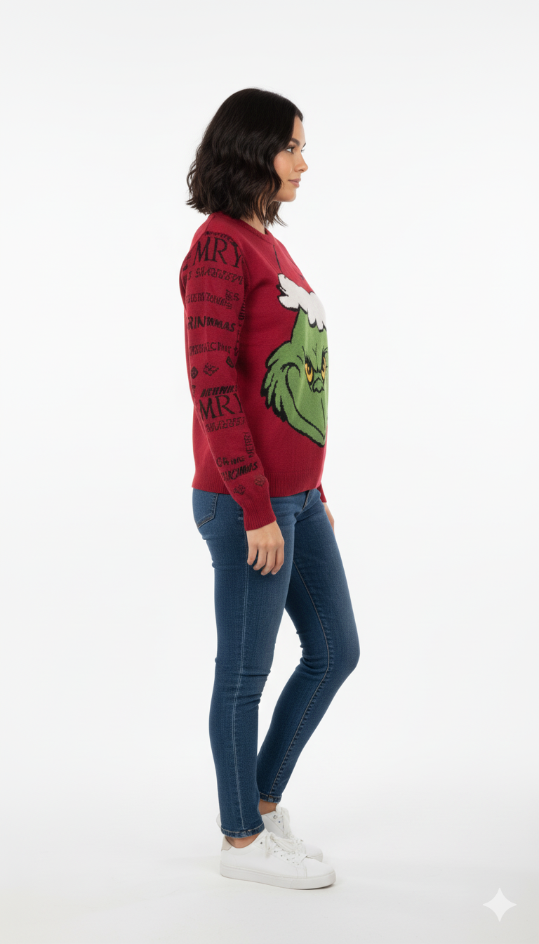 Suéter tejido con estampado de grinch navideño