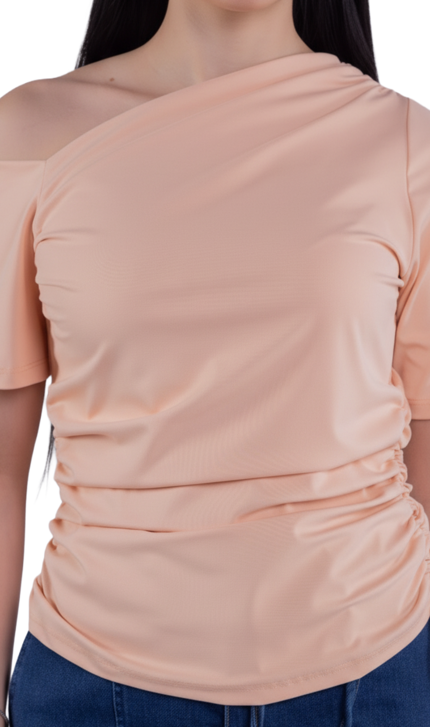Blusa de manga corta con plisados laterales