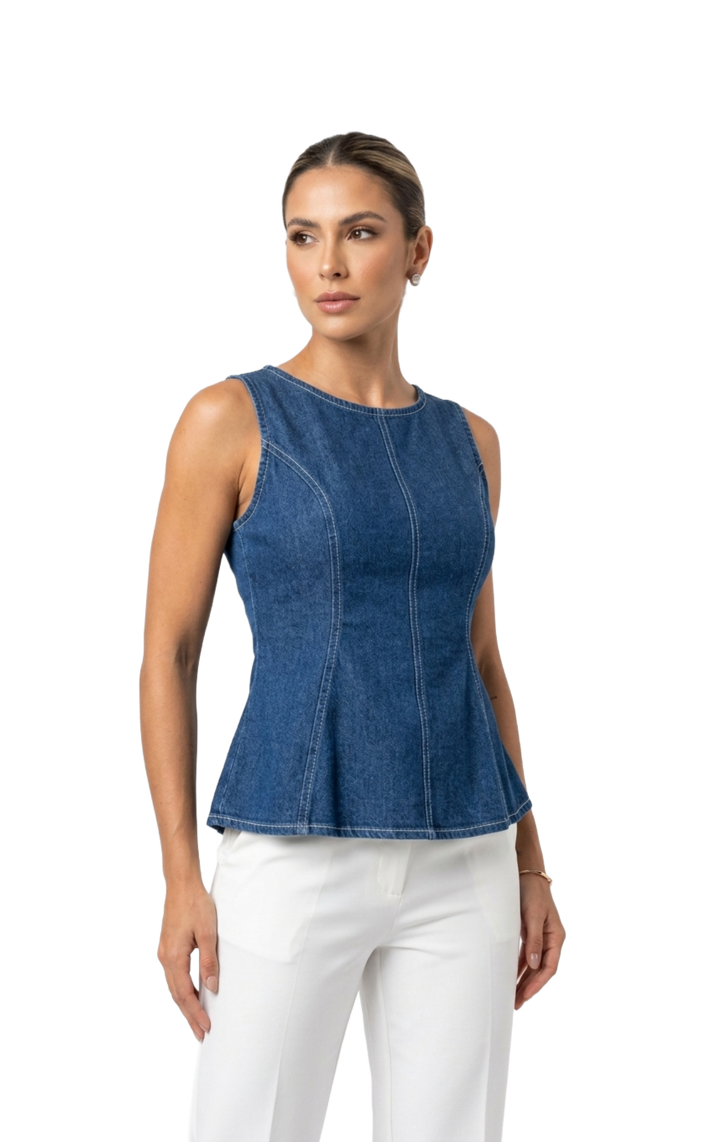 Blusa de mezclilla seccionada de tirantes