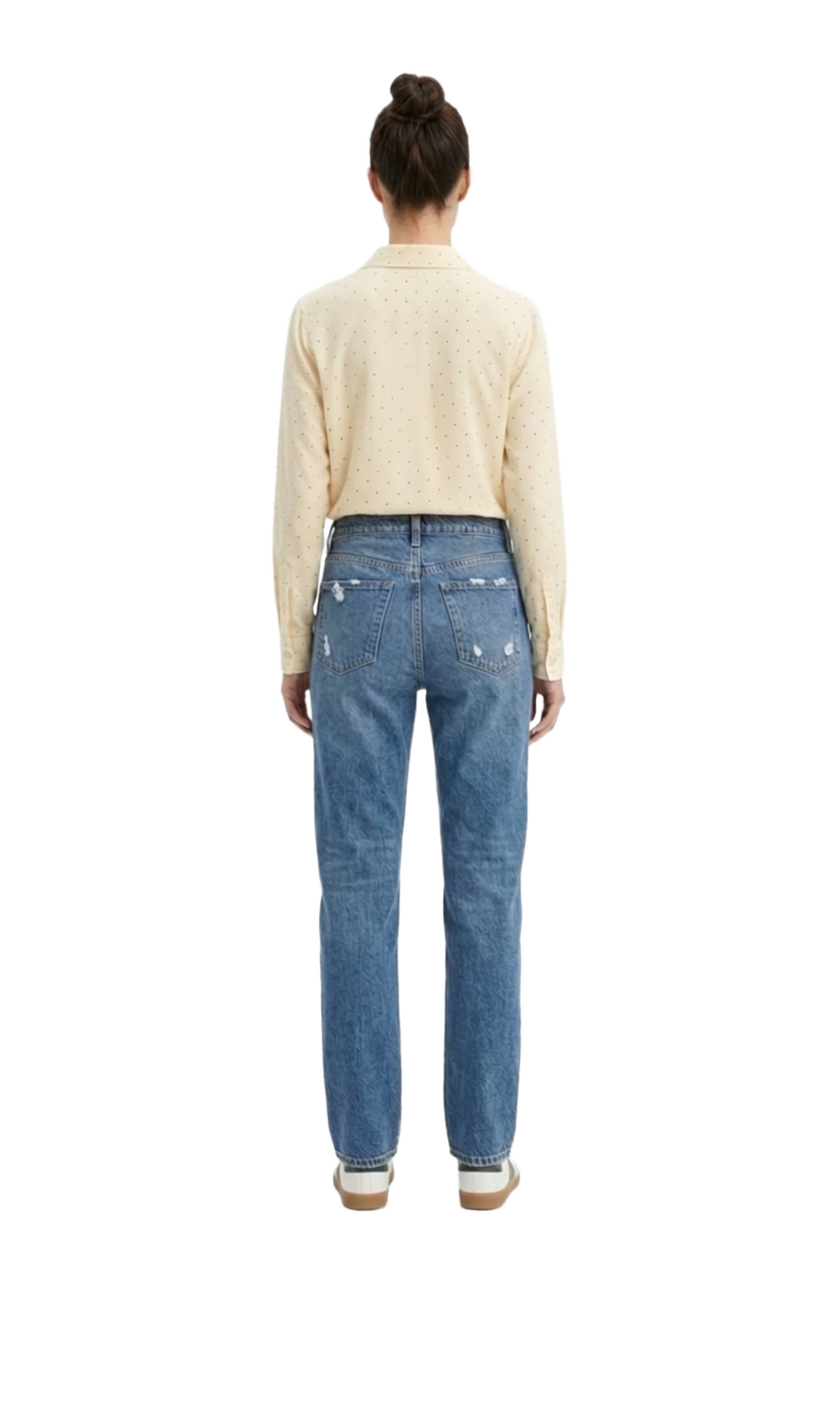 Blusa amarilla manga larga de lino con brillos abotonada