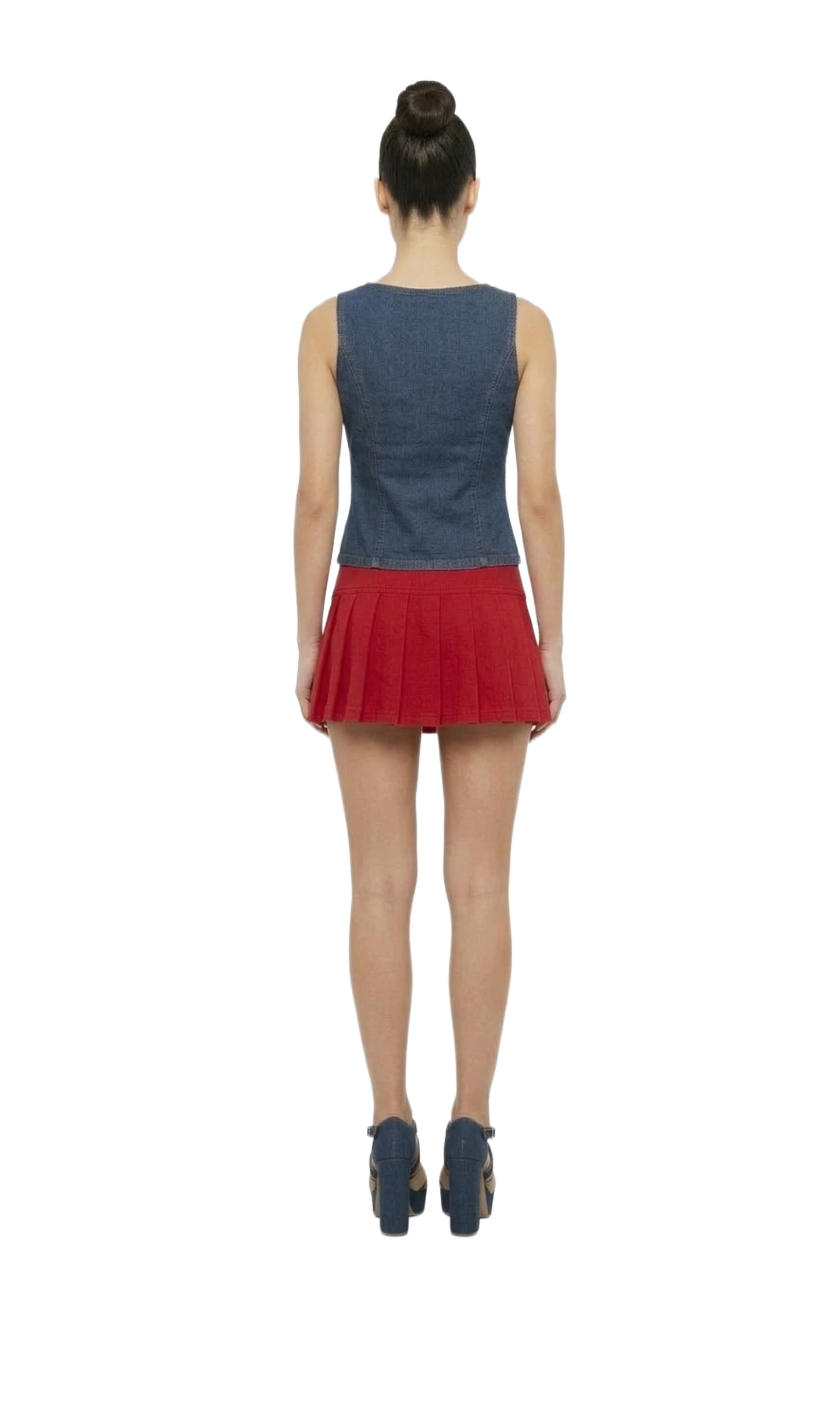 Blusa de mezclilla con escote con moños