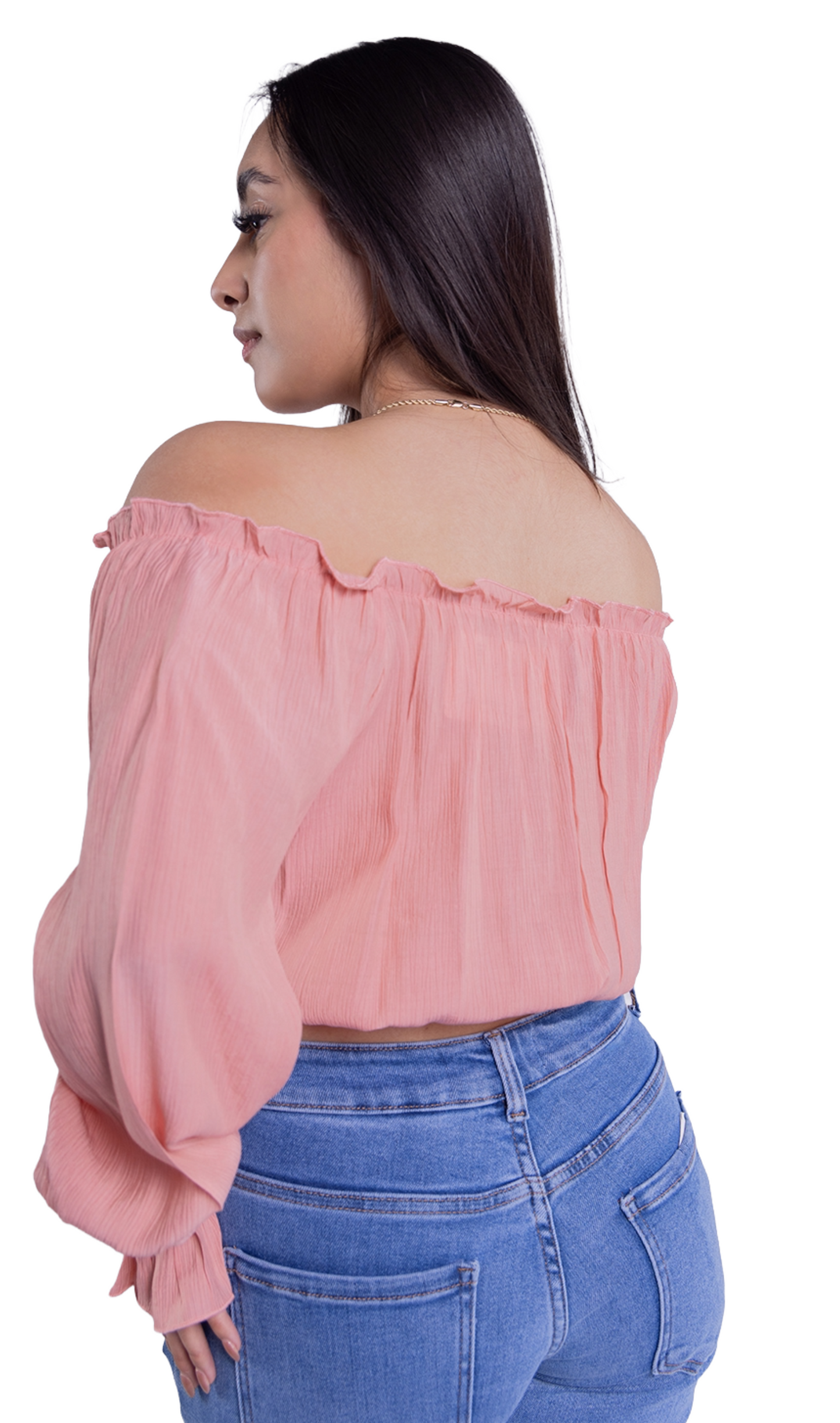 Crop top campesino plisado manga larga