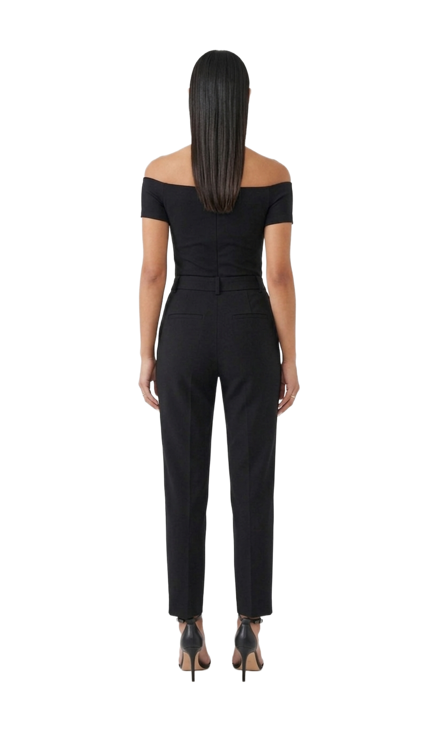 Conjunto negro de vestir de blusa asimétrica y pantalón