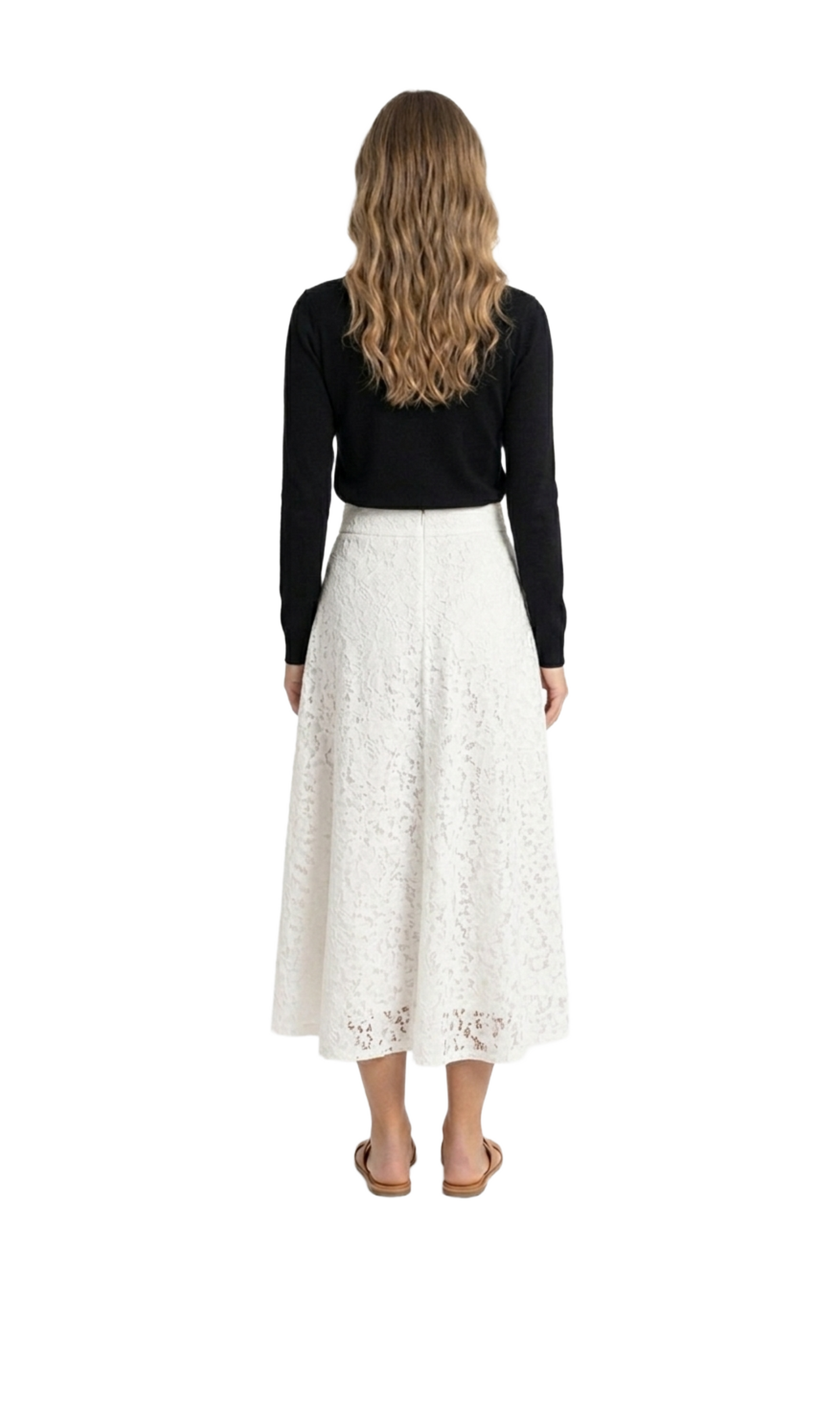 Falda blanca de encaje larga con detalle de cinto