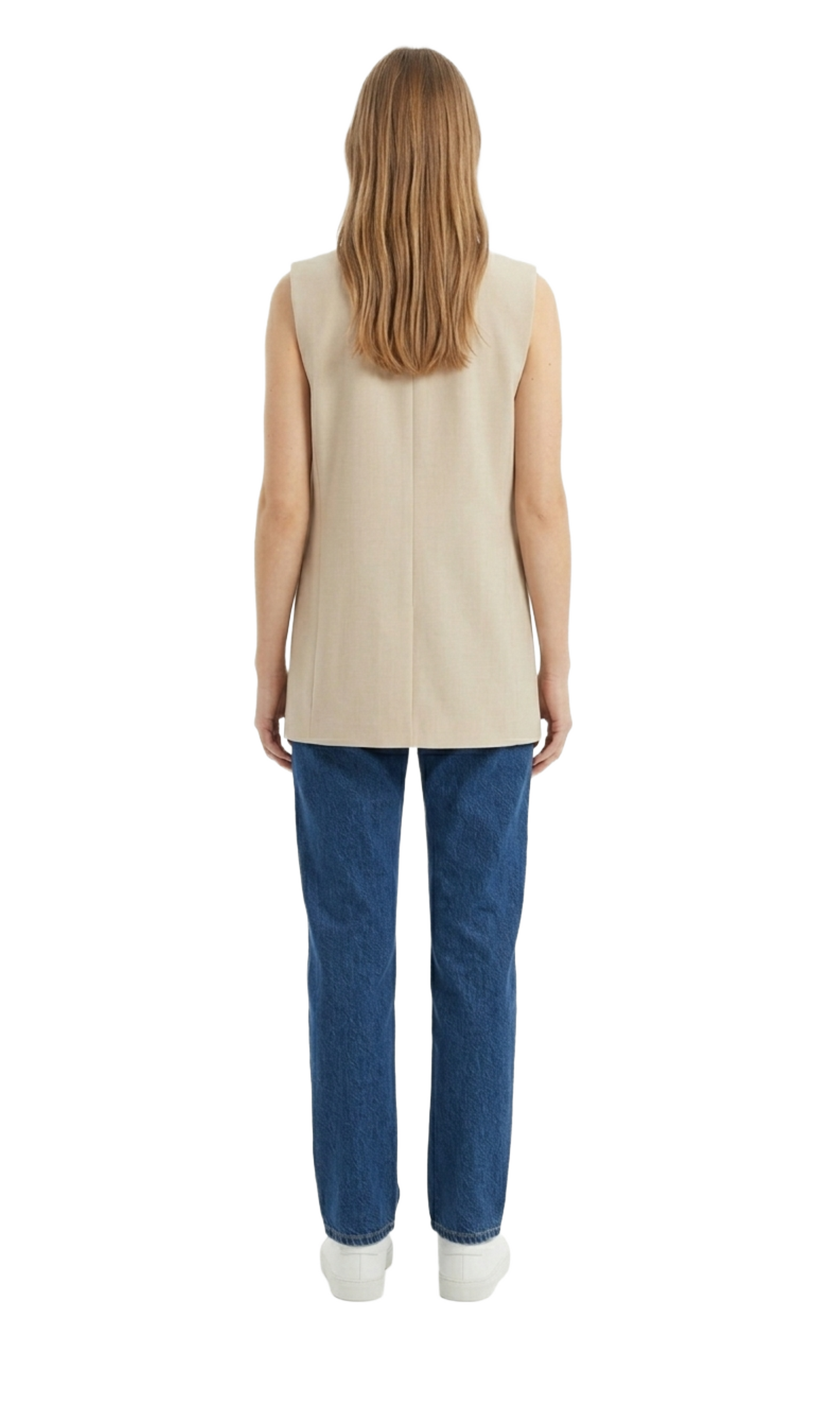 Chaleco beige con solapa con un boton