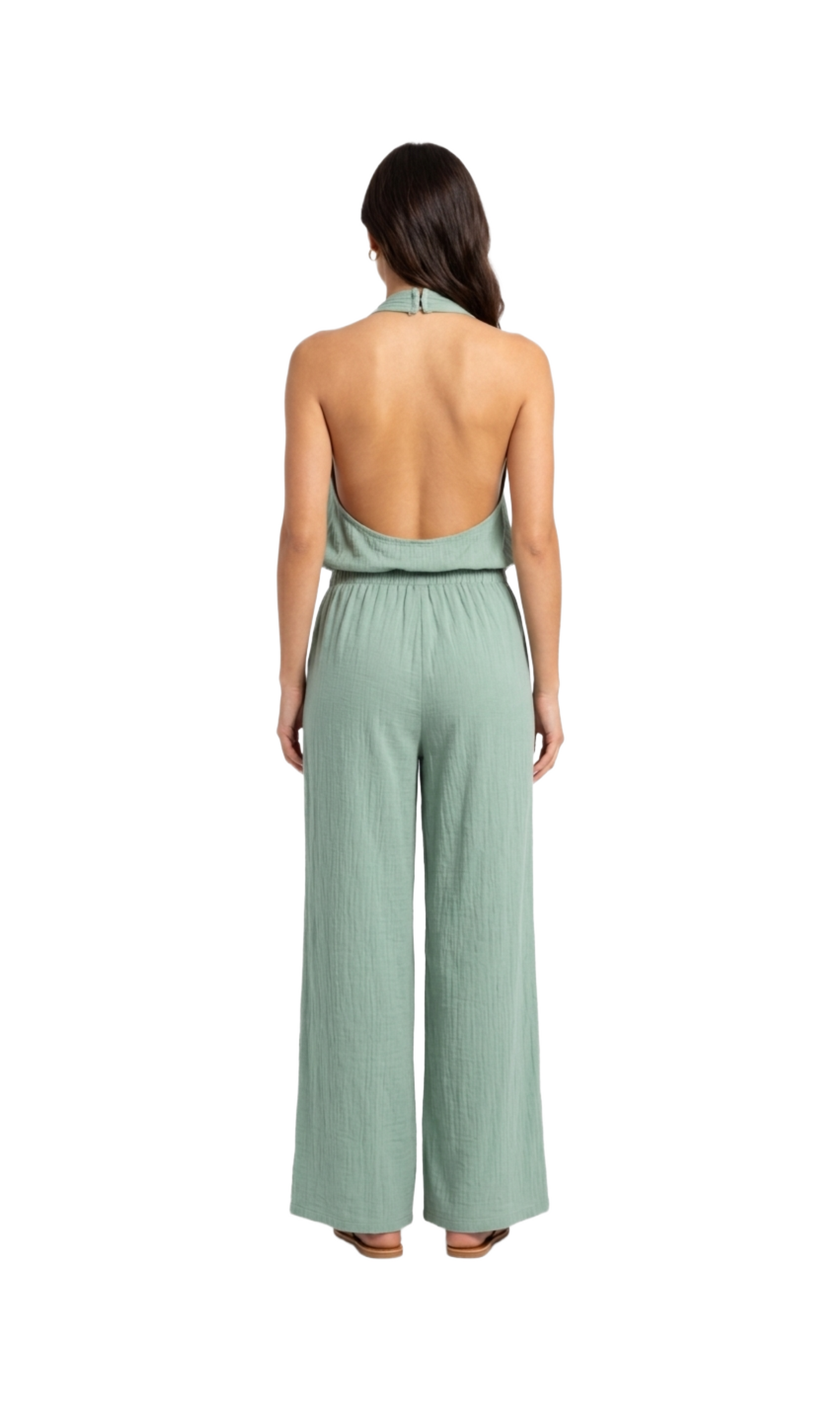 Conjunto color acqua de blusa y pantalón estilo playero