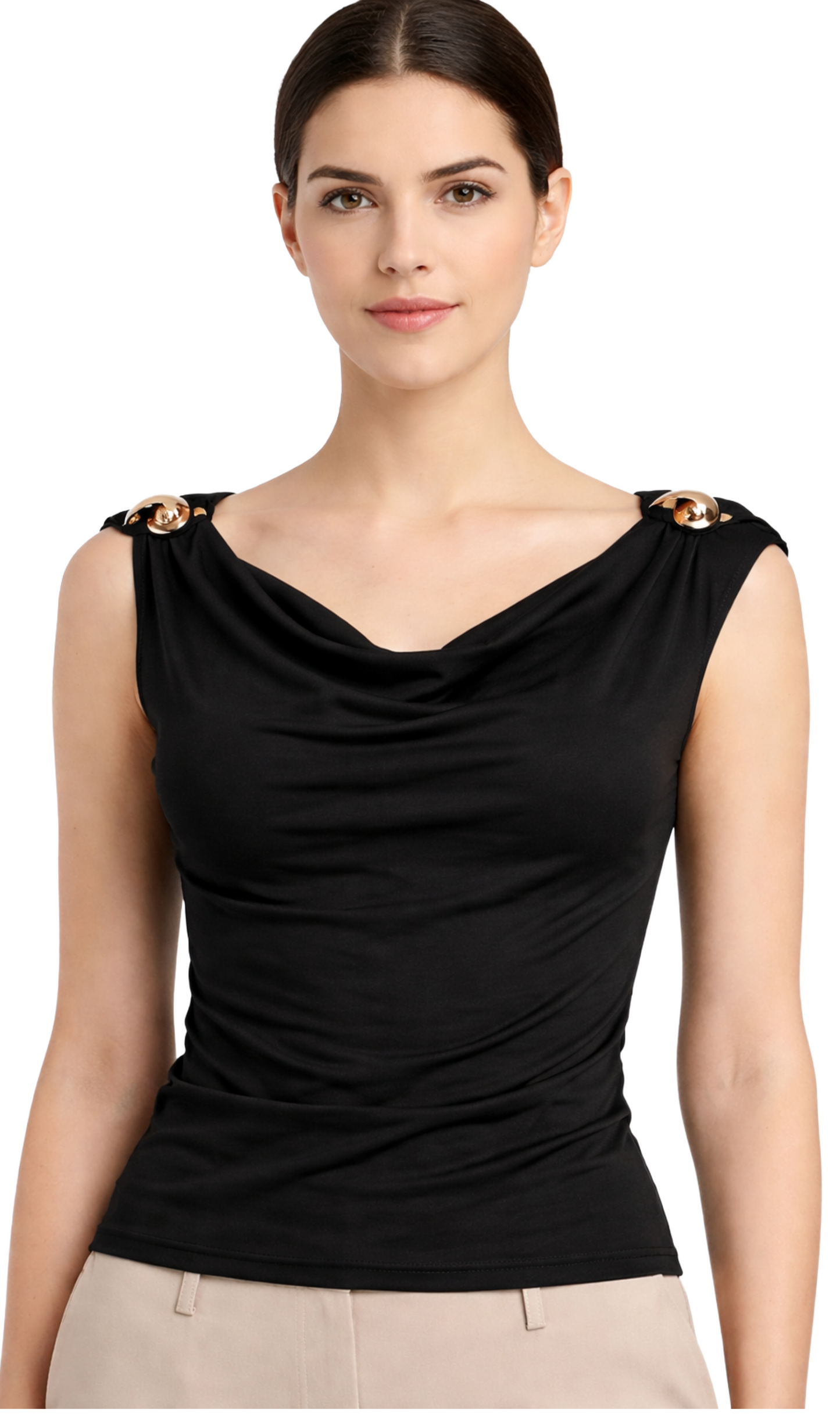 Blusa negra con detalles en hombros de pines metálicos