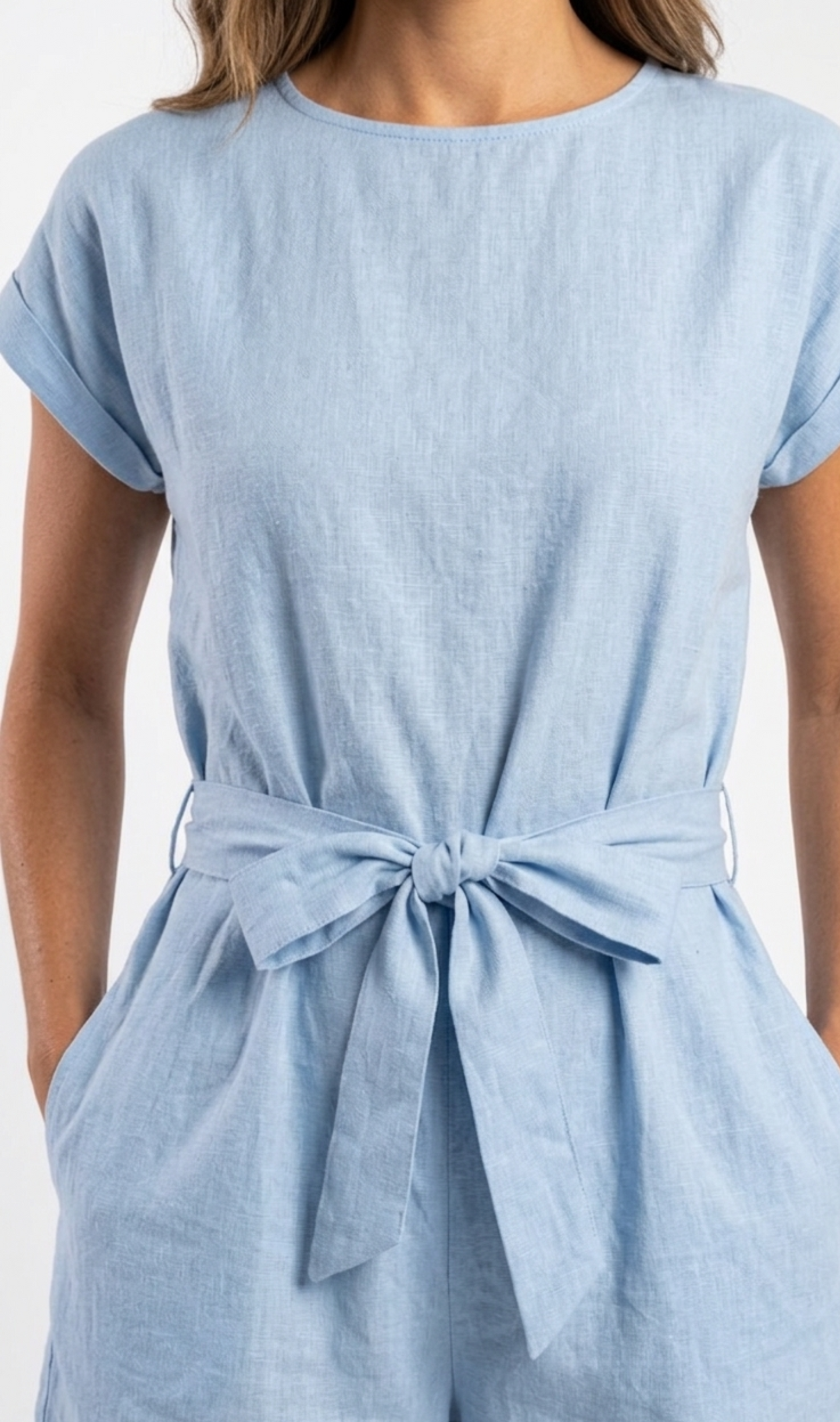 Romper azul con amarre en cintura
