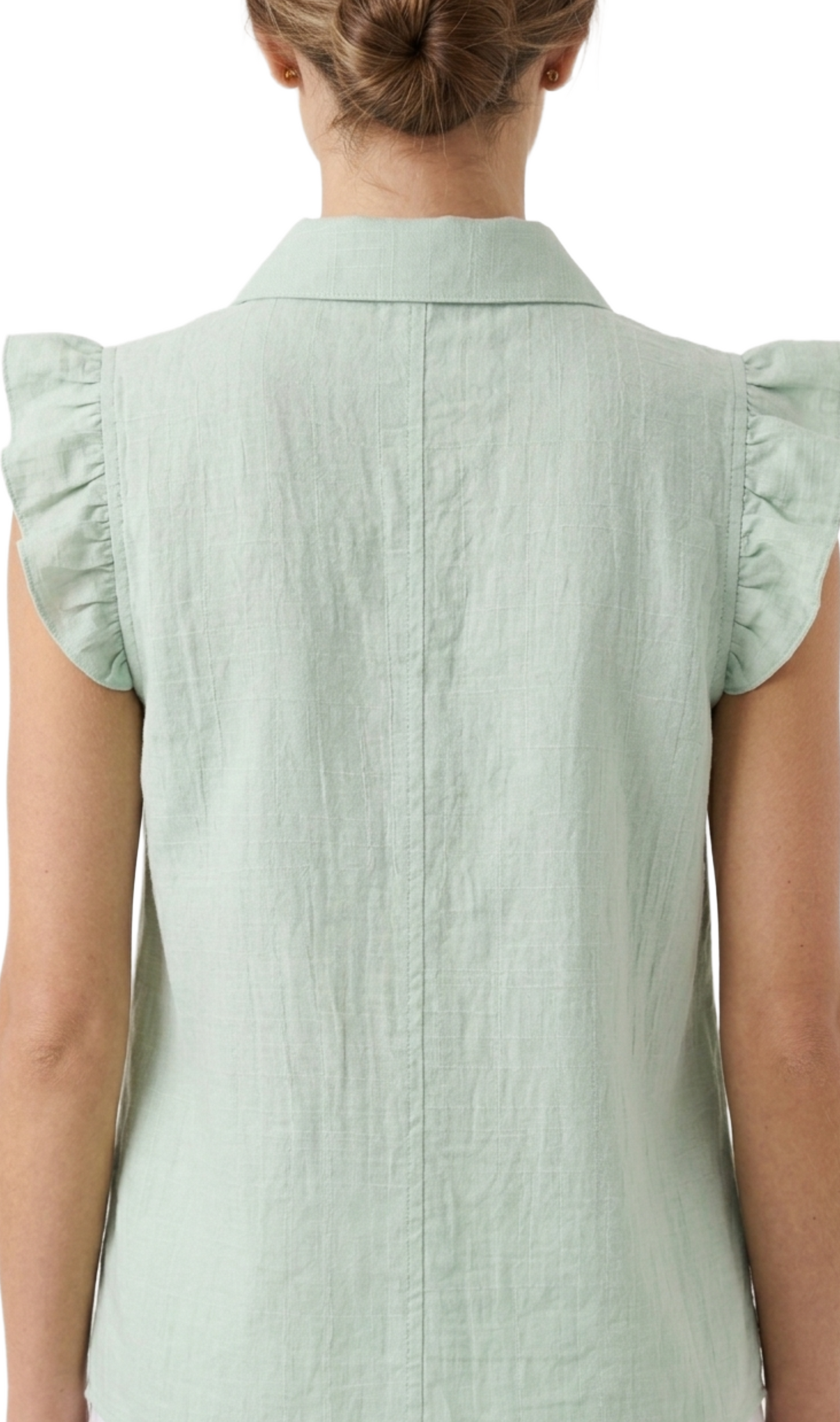 Blusa verde pistacho con cuello y botones decorativos