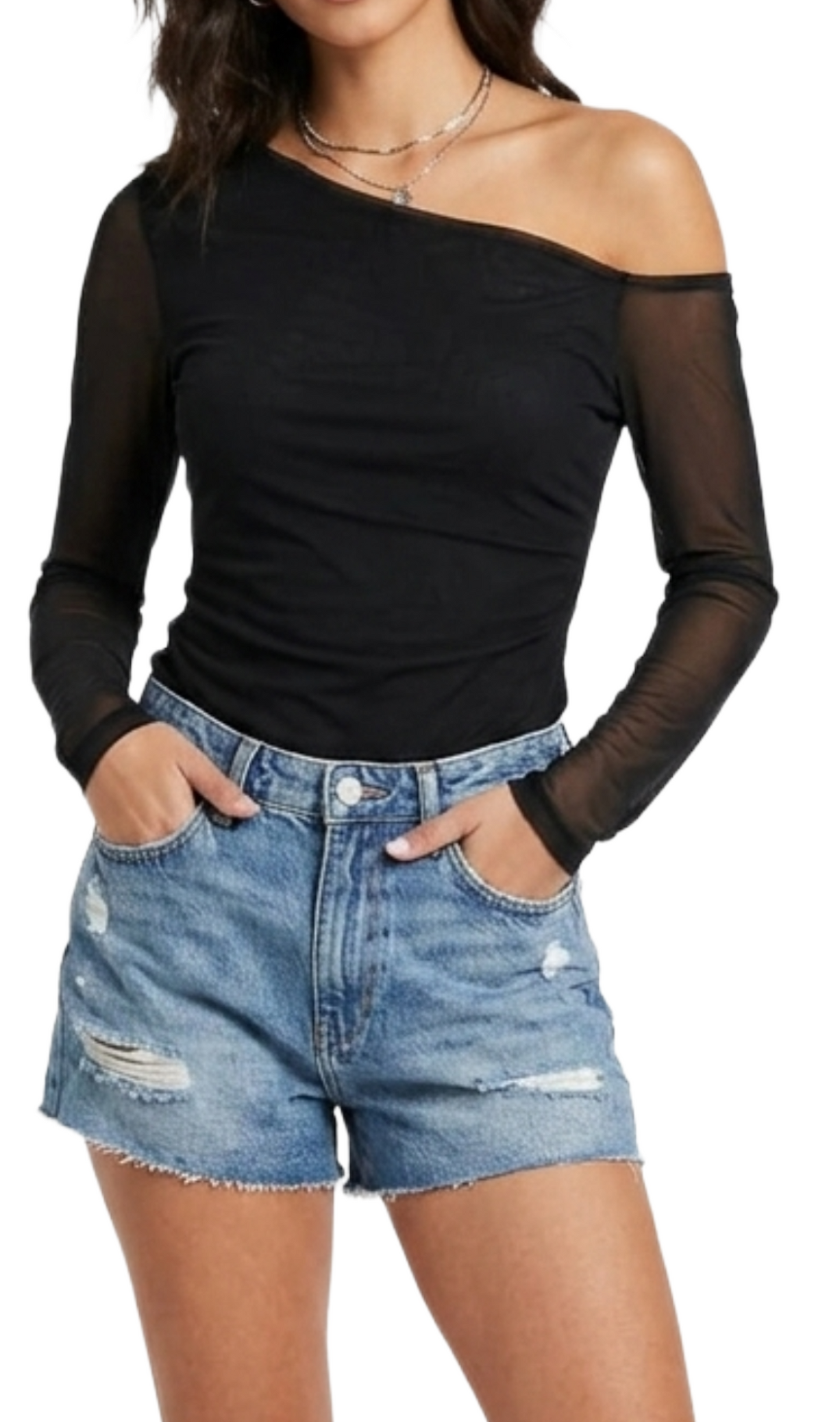 Blusa negra tipo mesh manga larga