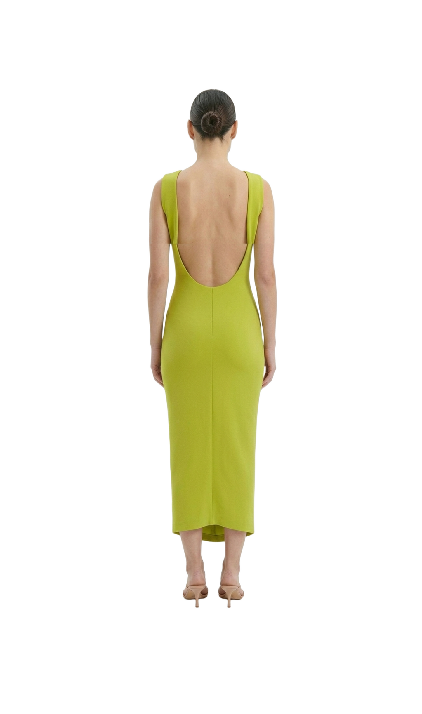 Vestido verde entallado largo al tobillo con espalda escotada