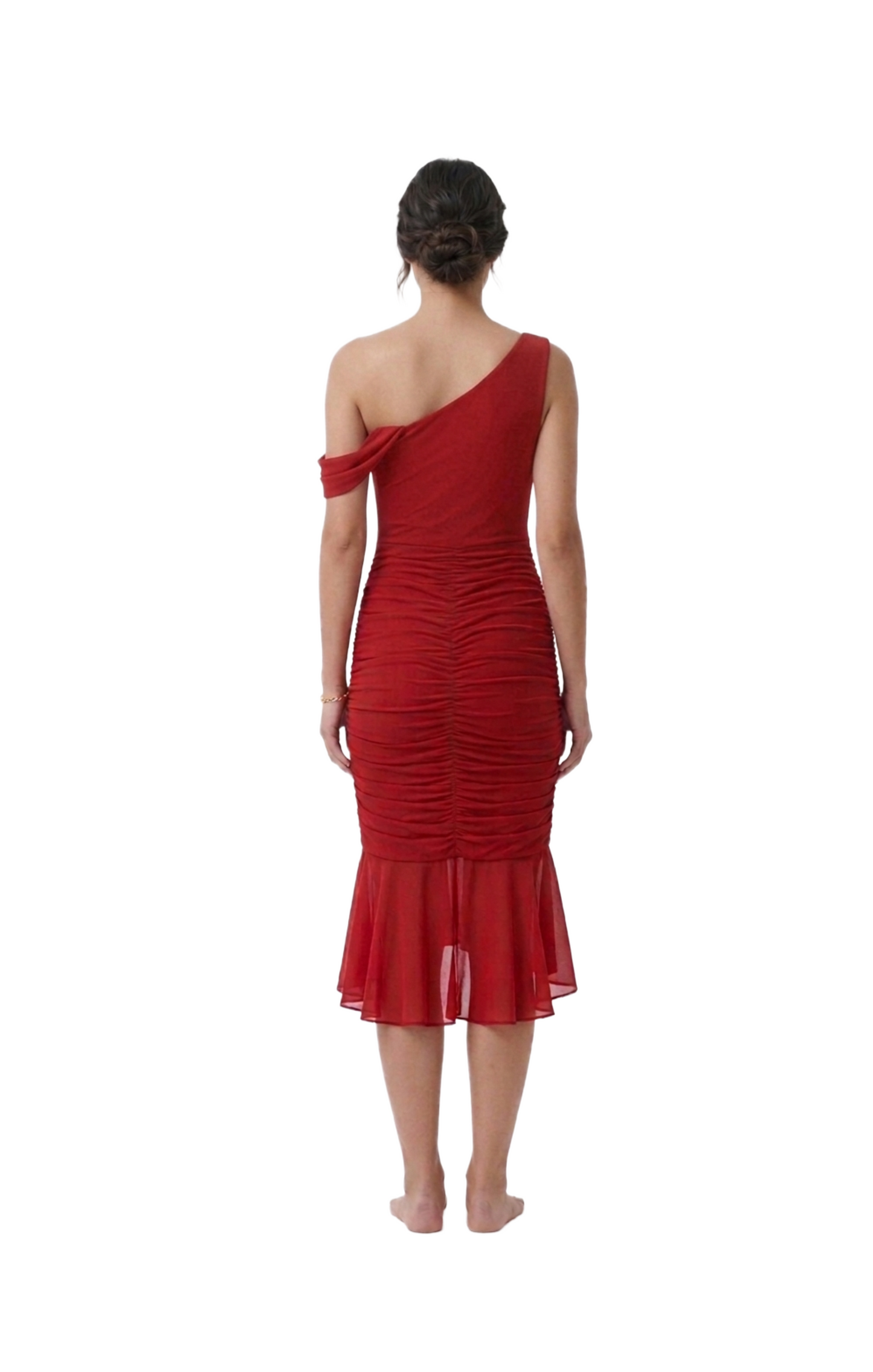 Vestido rojo entallado plisado de los laterales