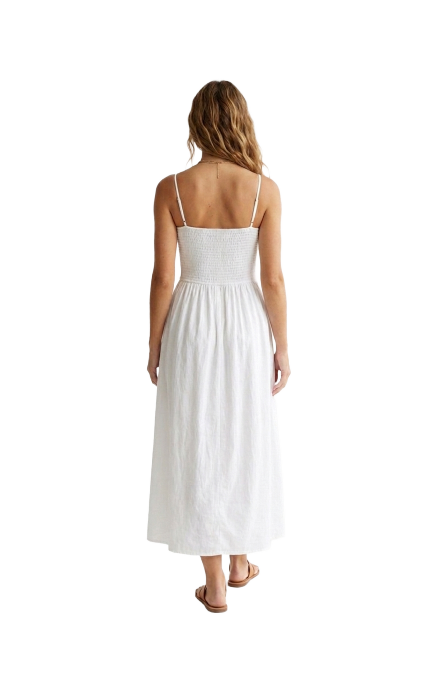 Vestido blanco de tirantes con plisado de elasticos en pecho