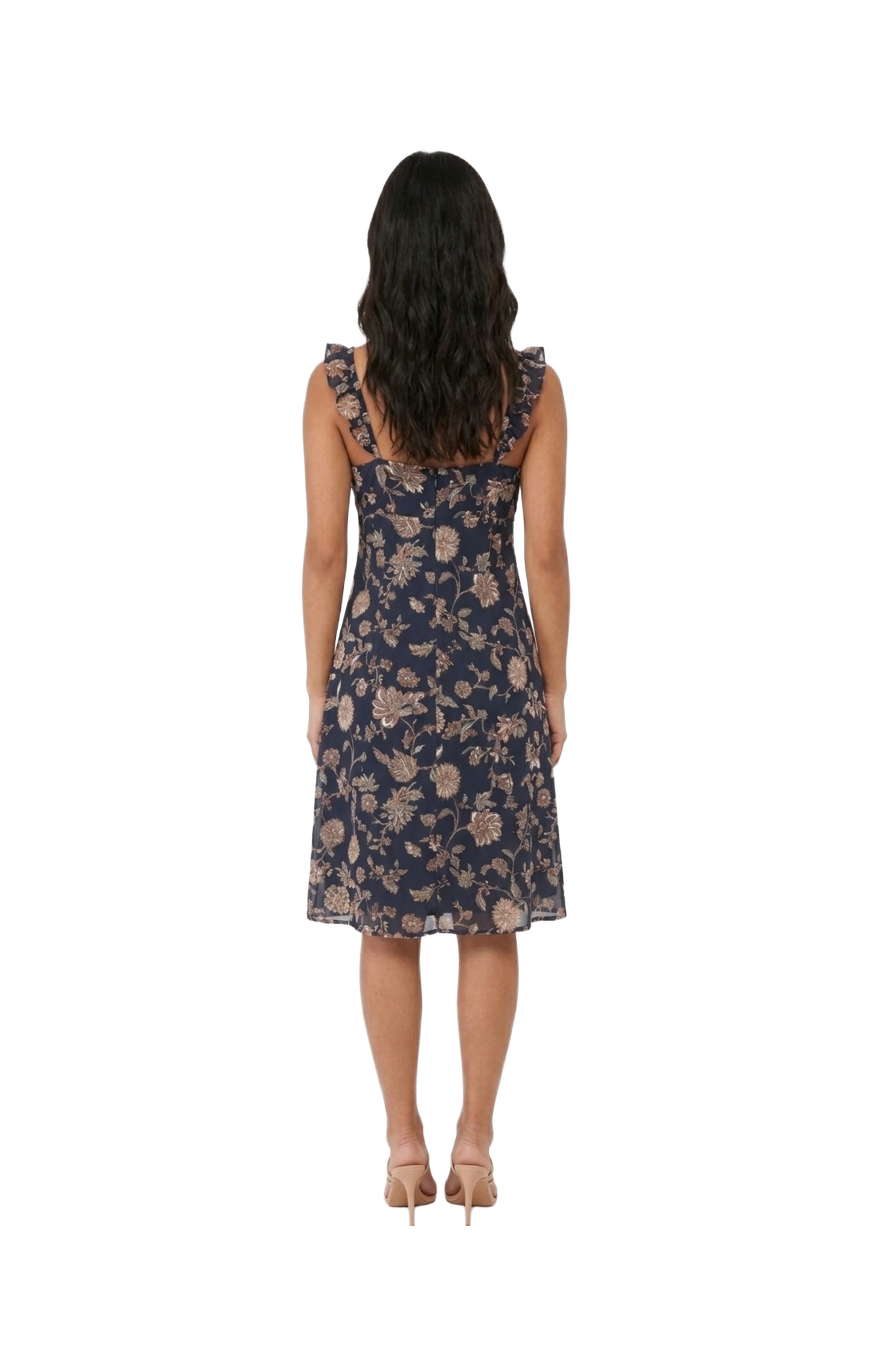 Vestido azul floreado con amarre en pecho
