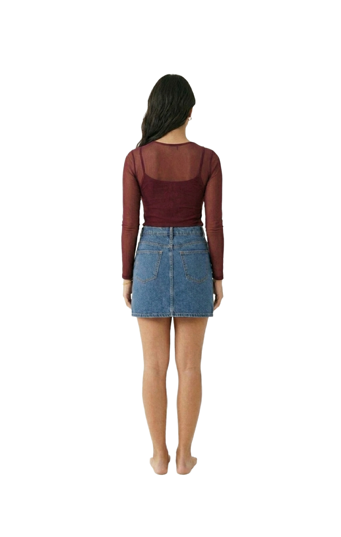 Blusa mesh cuello redondo manga larga