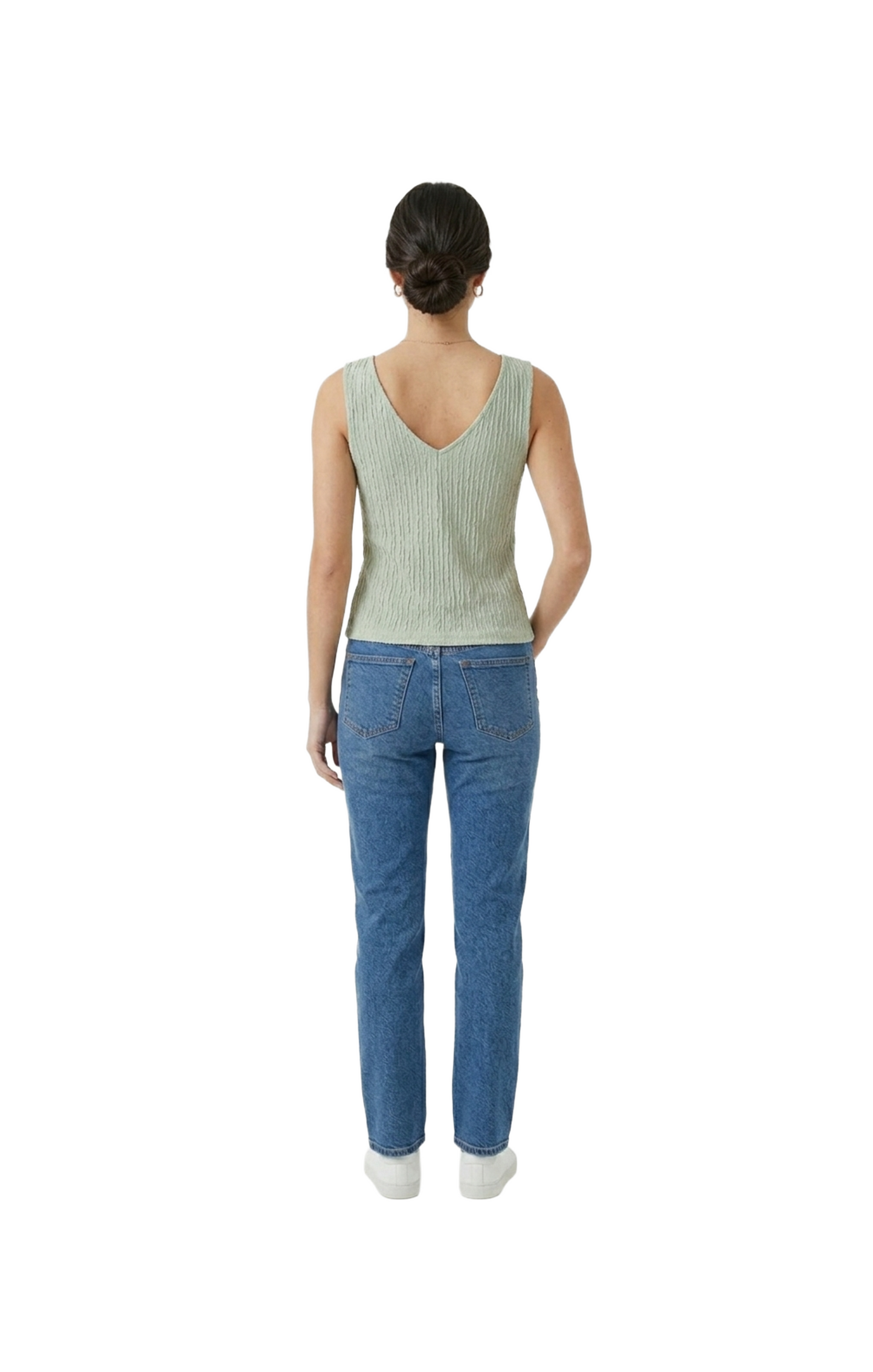 Blusa verde acanalada con escote en V y amarre en pecho