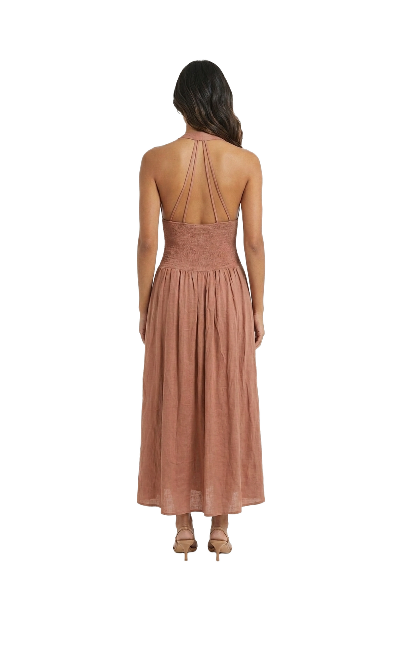 Vestido de manta con escote cruzado, espalda tipo halter
