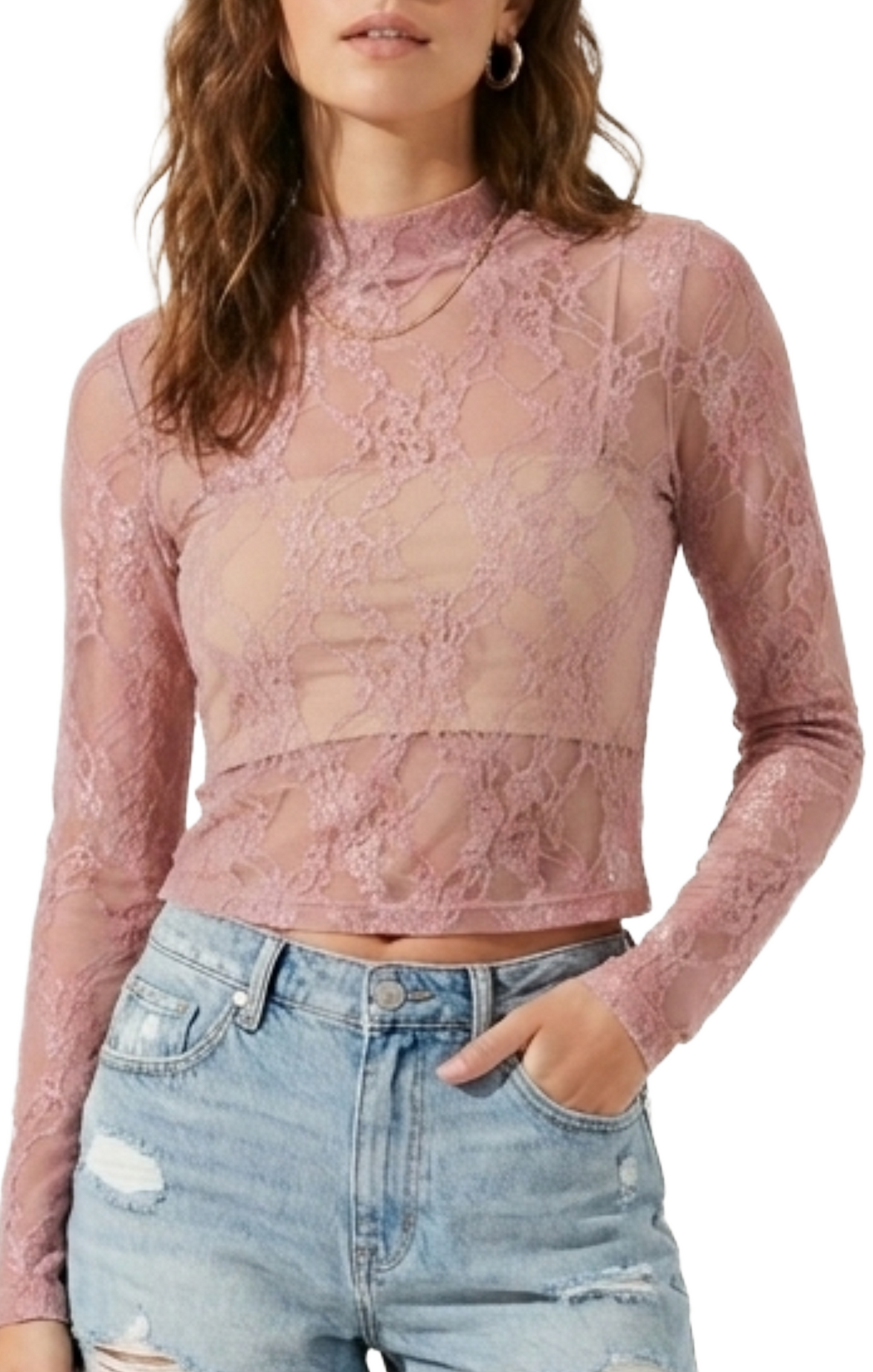 Blusa mesh rosa con estampado de flores