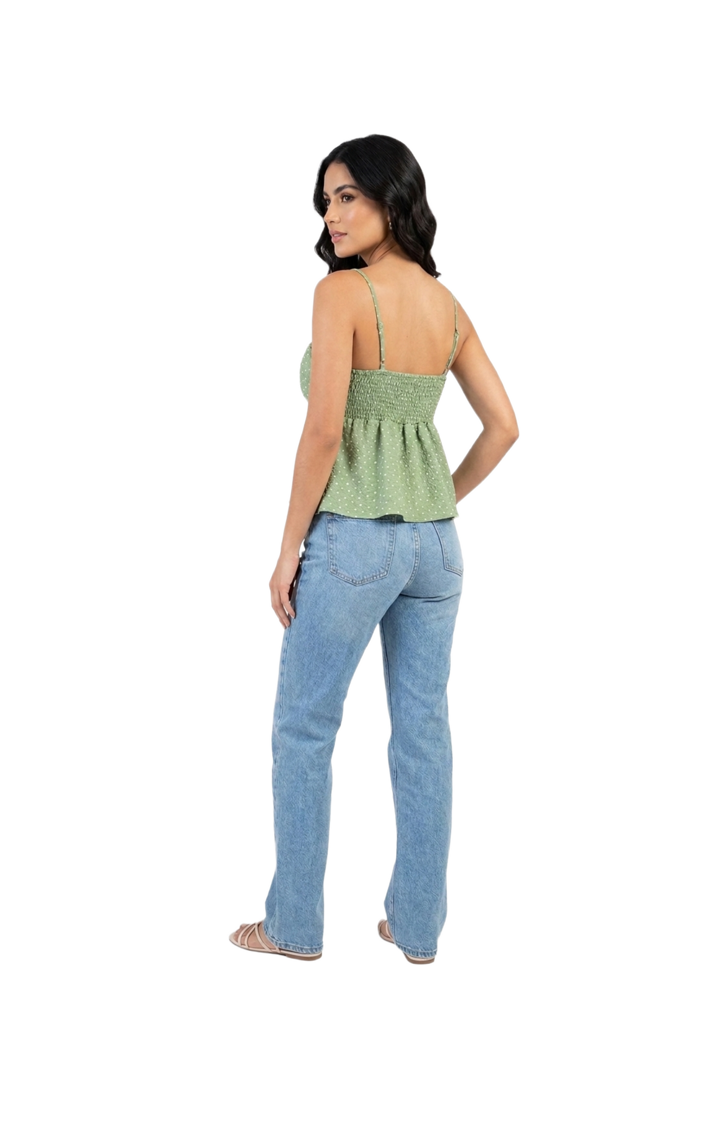 Blusa verde de puntos con amarre en pecho