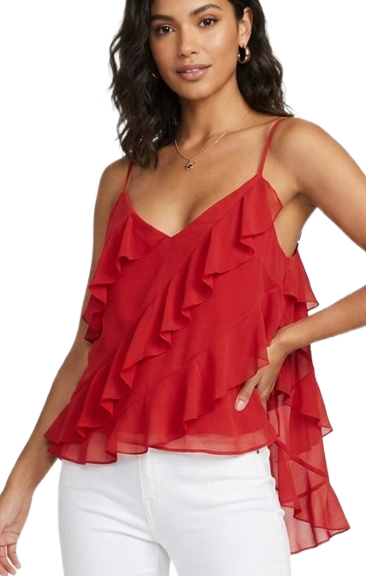 Blusa de tirantes con olanes desigual
