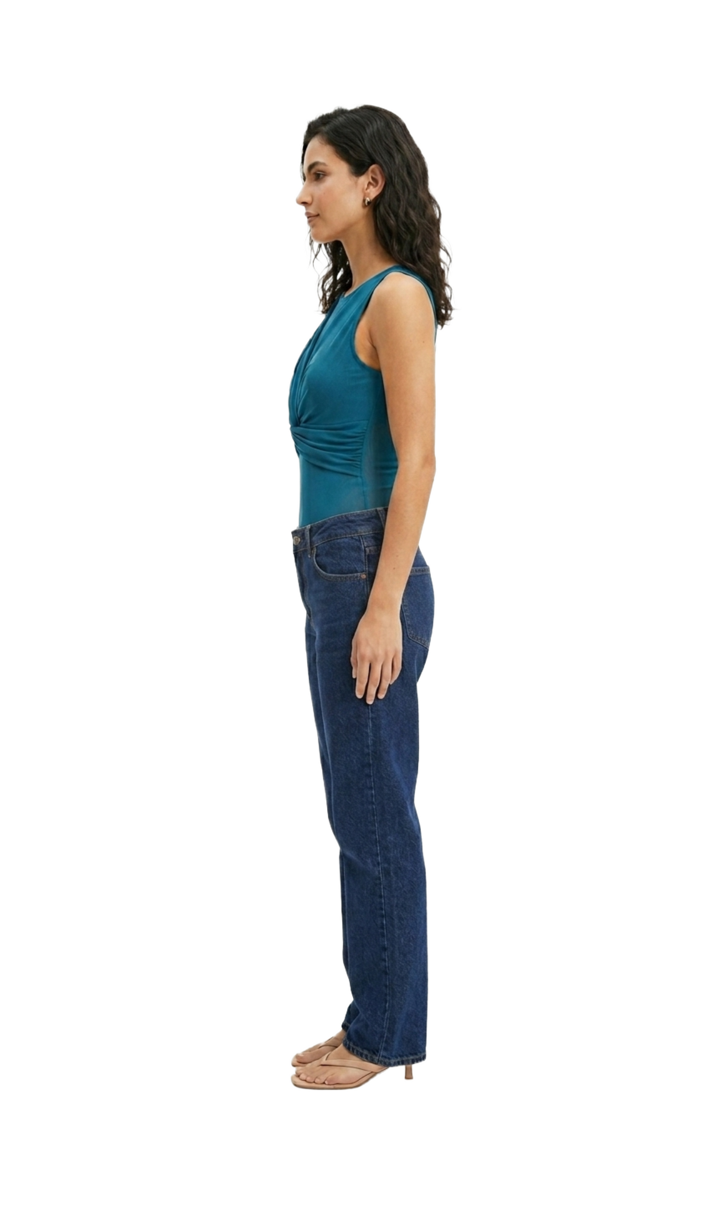 Pantiblusa acqua estilo mesh con plisado en pecho