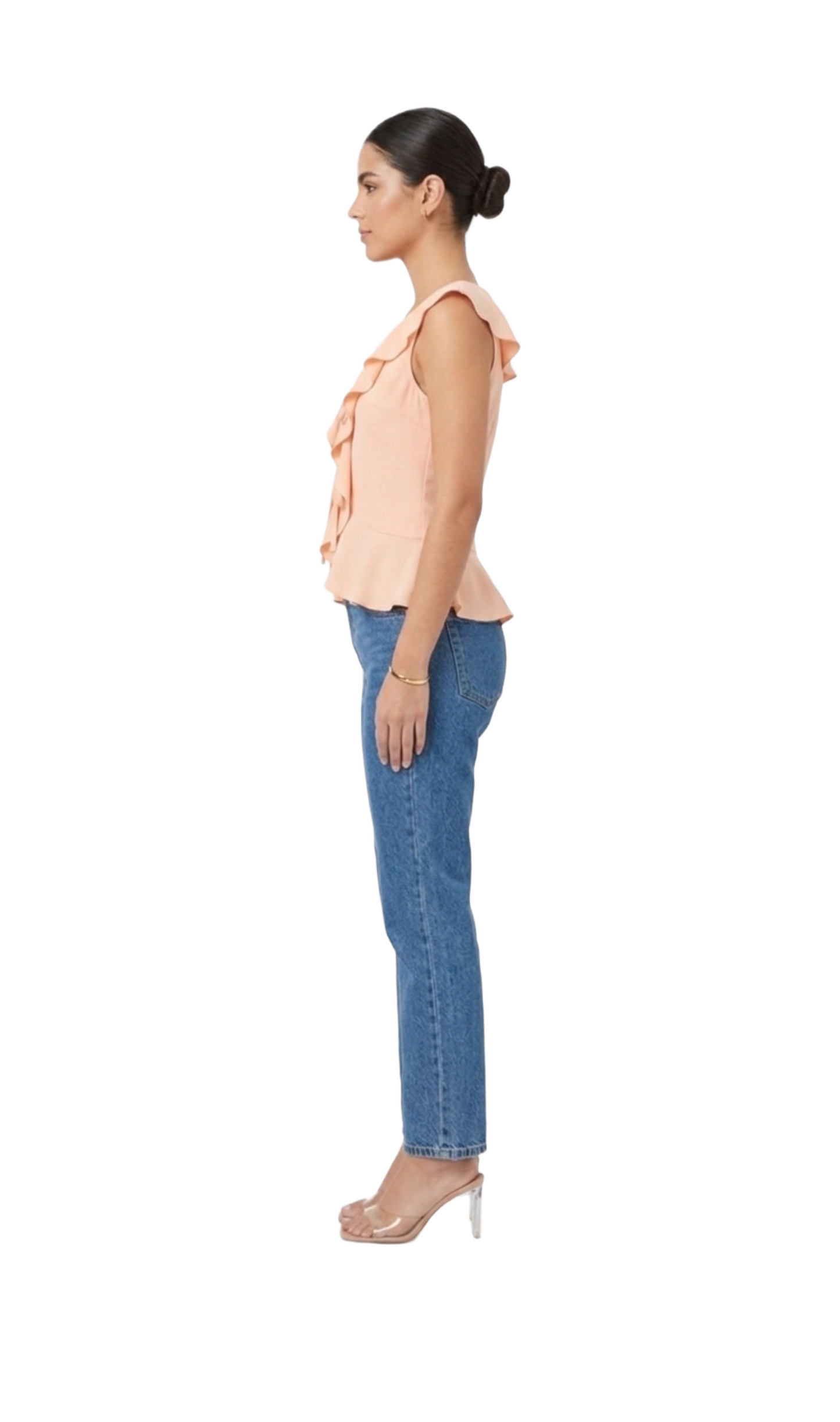 Blusa sin tirantes con olanes al frente