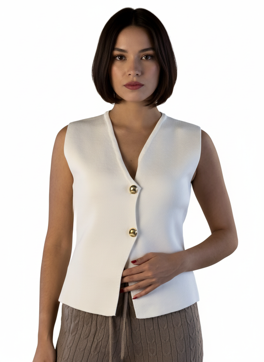 Chaleco beige acanalado abotonado