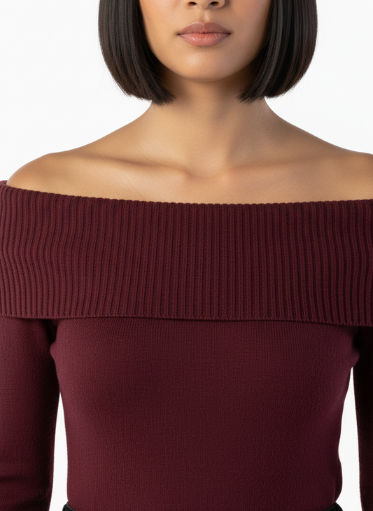 Blusa guinda  con hombros descubiertos