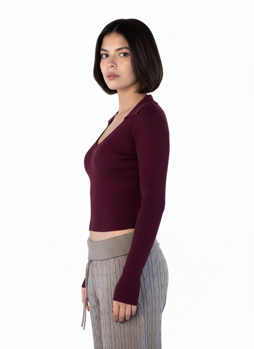 Blusa violeta con cuello sport