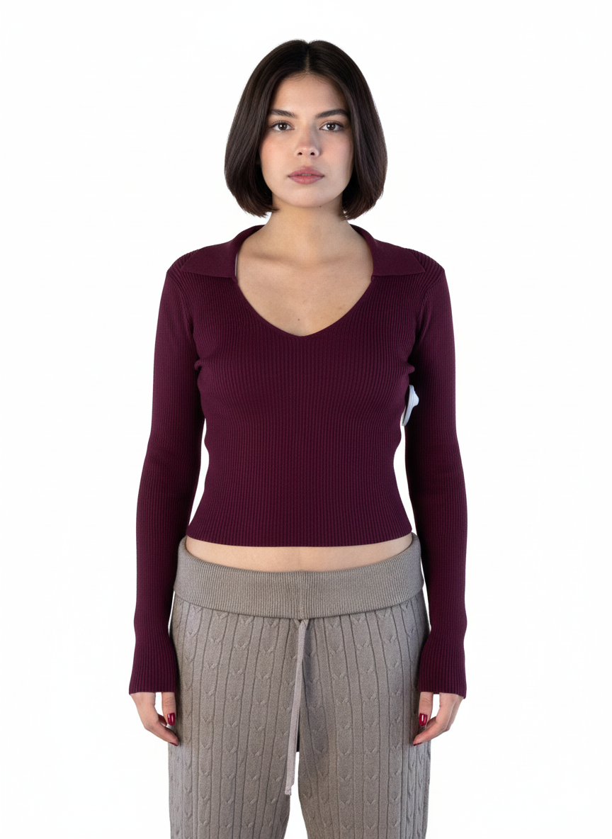 Blusa violeta con cuello sport