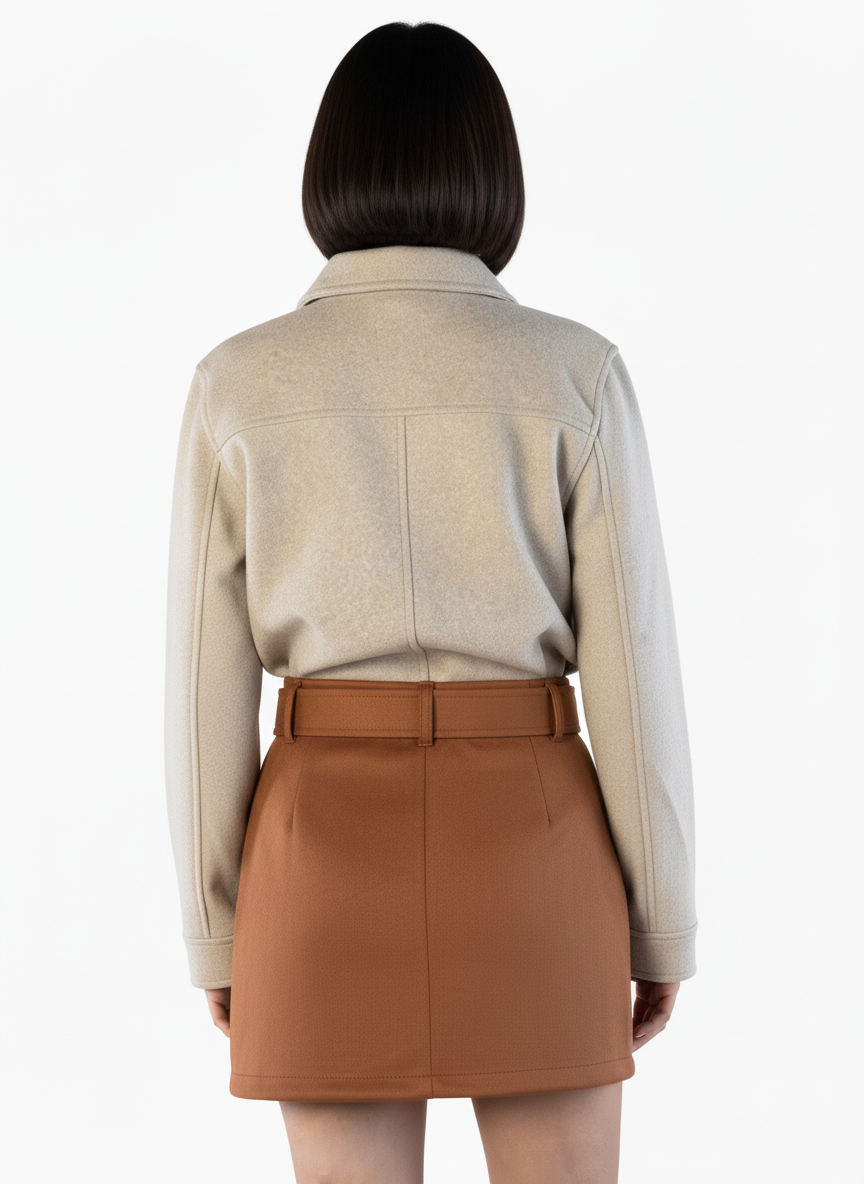 Chamarra beige con ziper y bolsas al frente