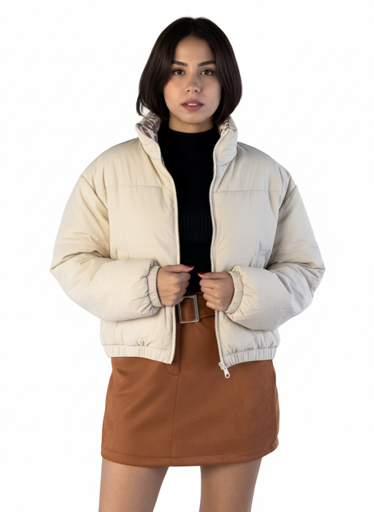 Chamarra beige de doble vista (lisa y animal print)