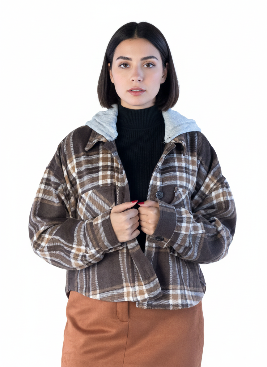Abrigo calientito de cuadros con capucha