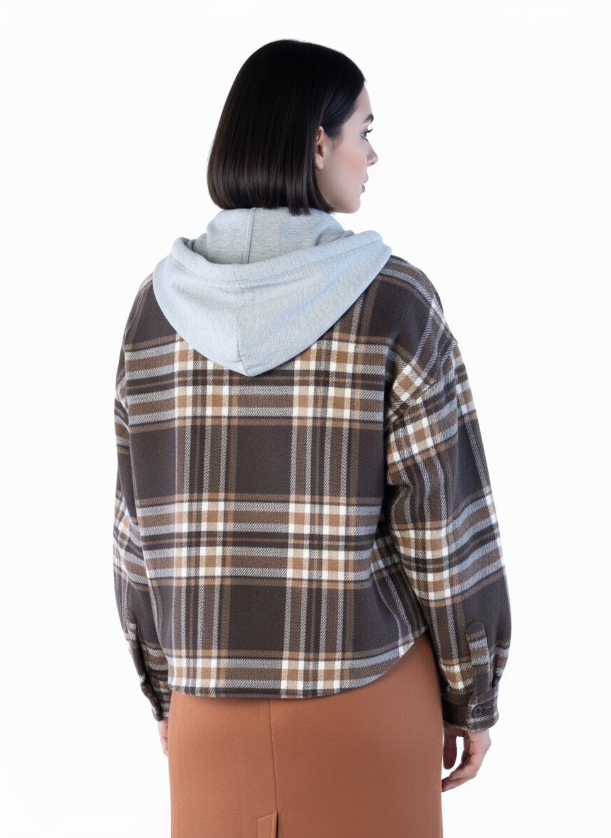 Abrigo calientito de cuadros con capucha