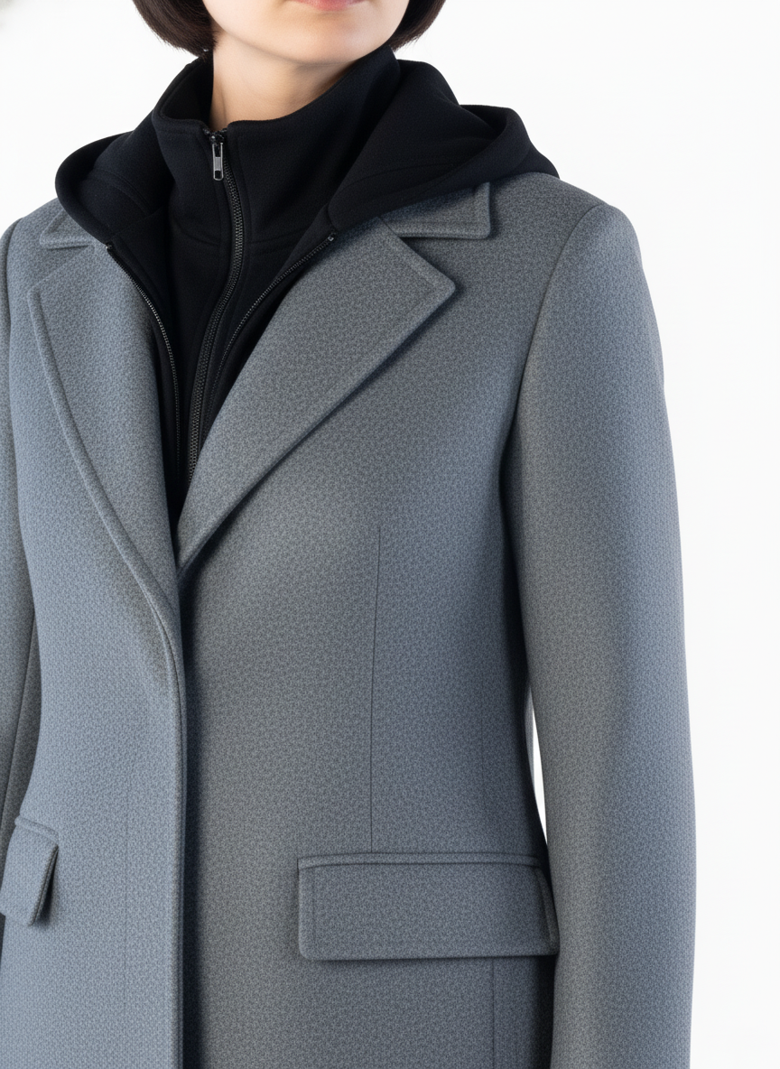 Abrigo con contraste de capucha negra