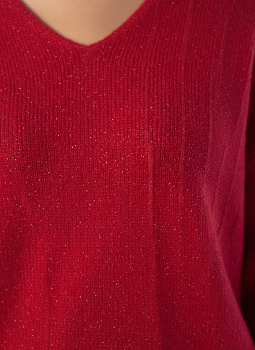 Suéter rojo cuello en V
