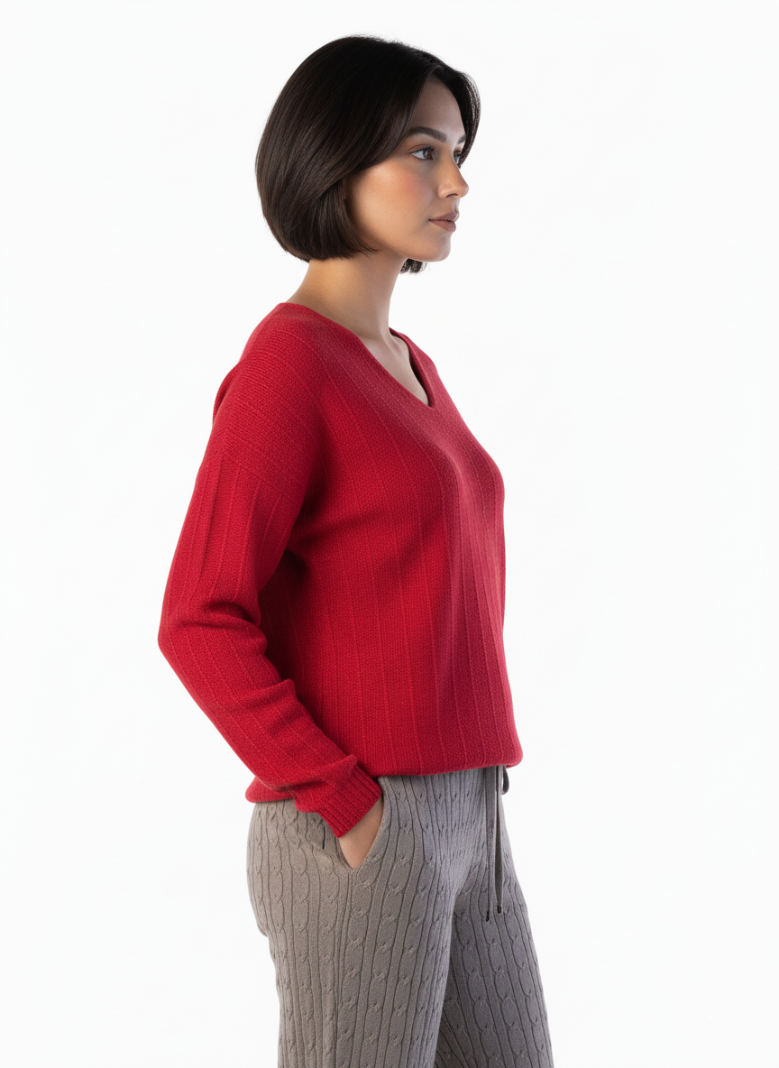 Suéter rojo cuello en V