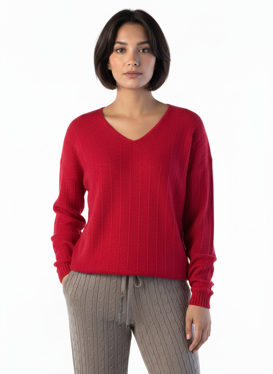 Suéter rojo cuello en V
