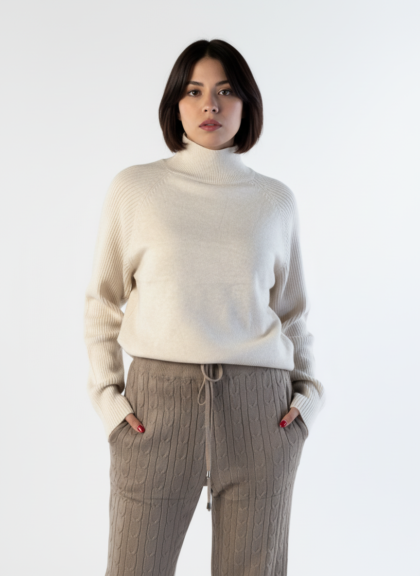 Suéter beige acanalado