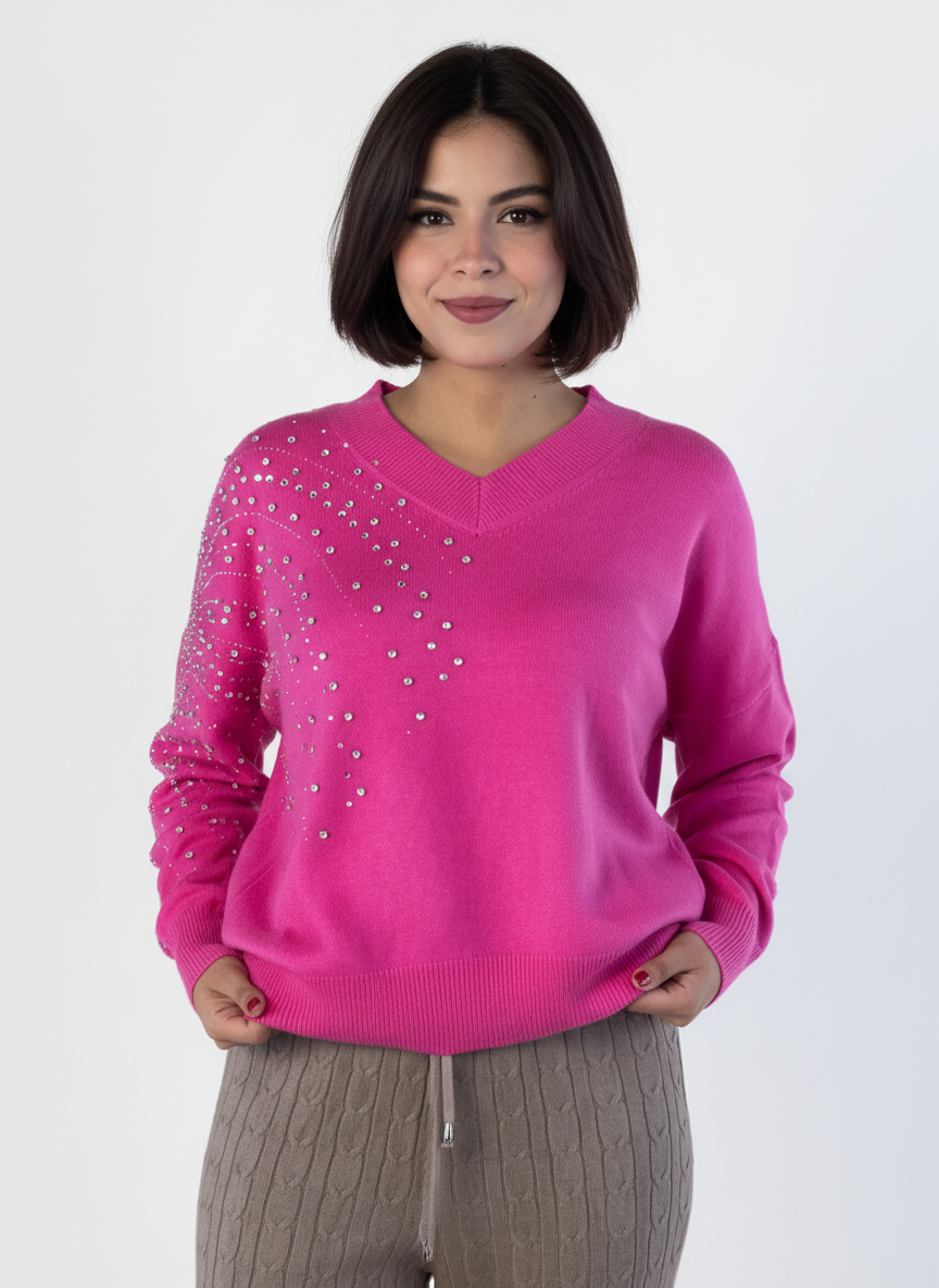 Suéter rosa con brillos