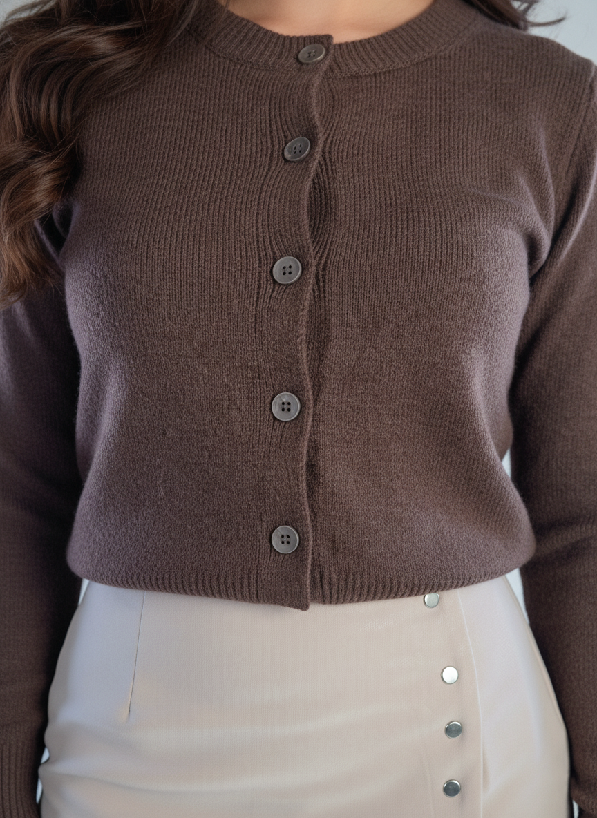 Suéter cafe tipo cardigan abotonado