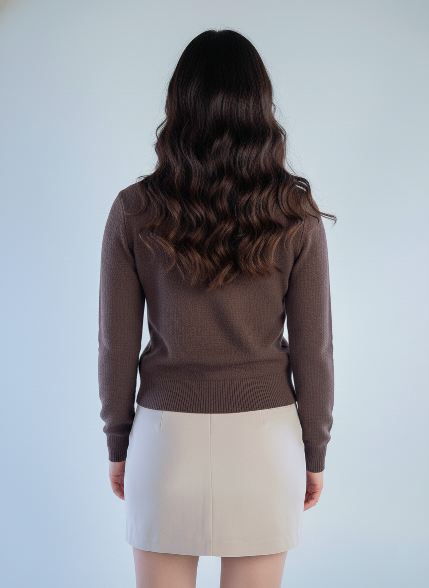 Suéter cafe tipo cardigan abotonado