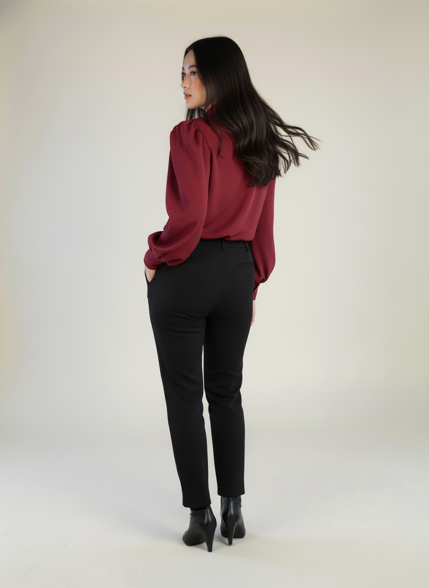 Blusa guinda de vestir con amarre en cuello