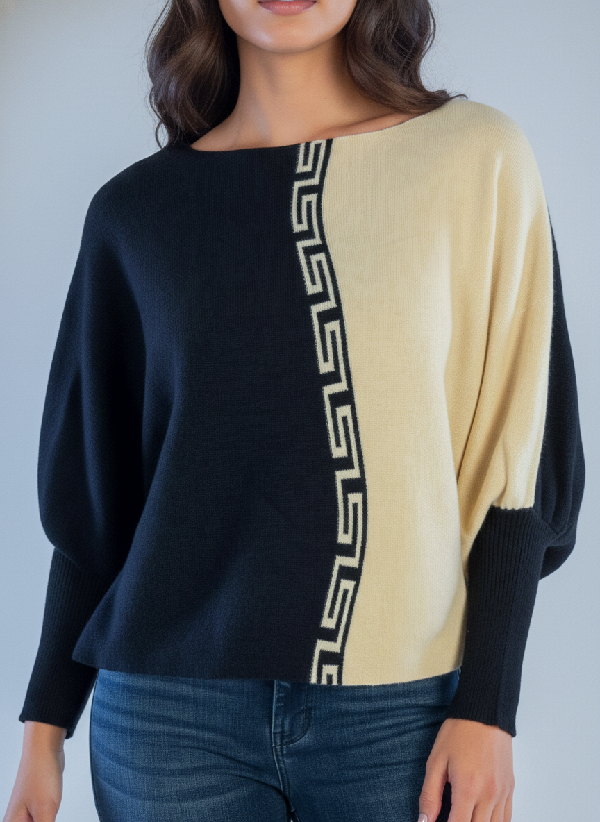 Suéter negro bicolor manga larga de semiglobo